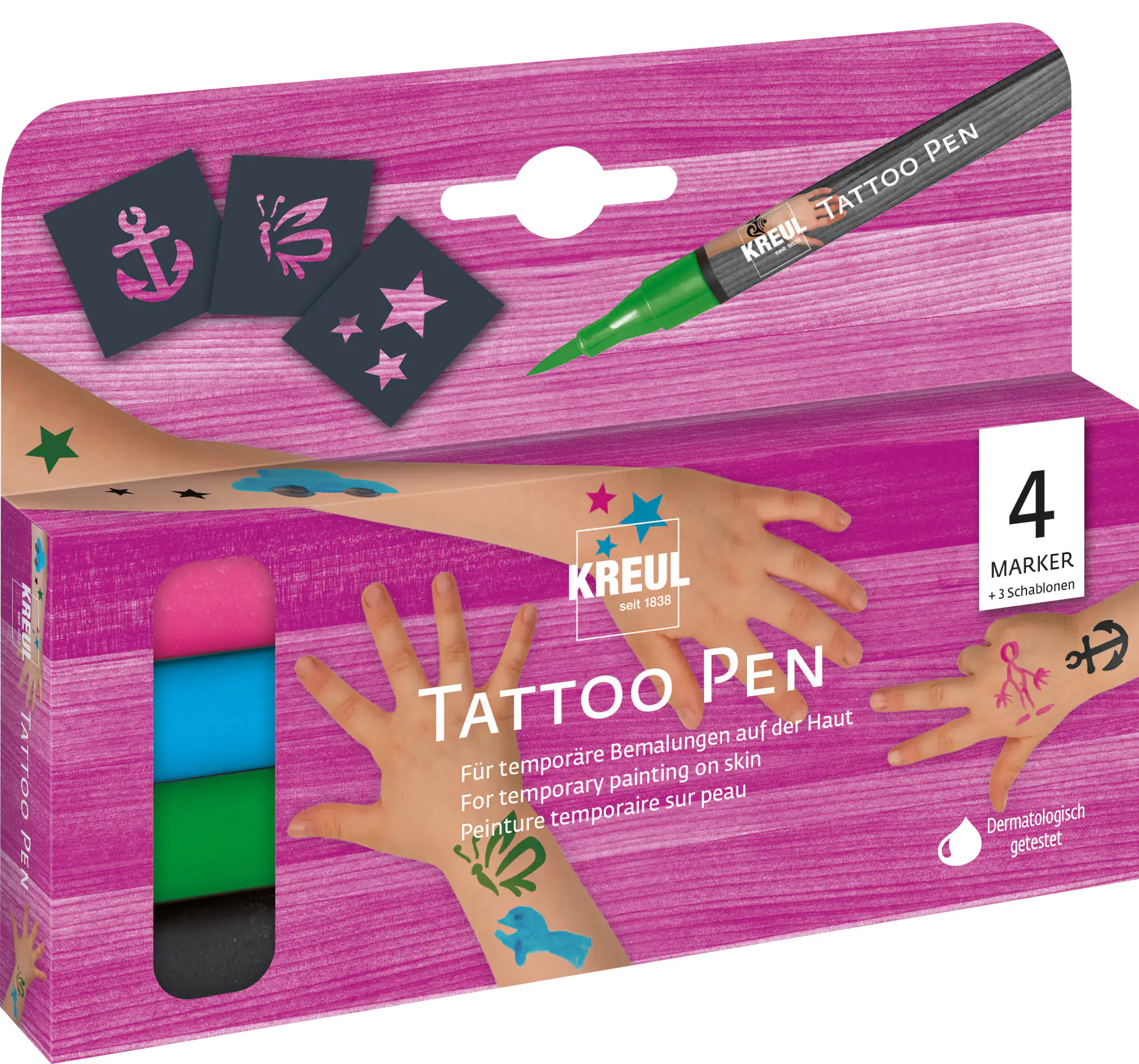 Kreul Tattoo Pen 4er Set Anker Sterne Schmetterling