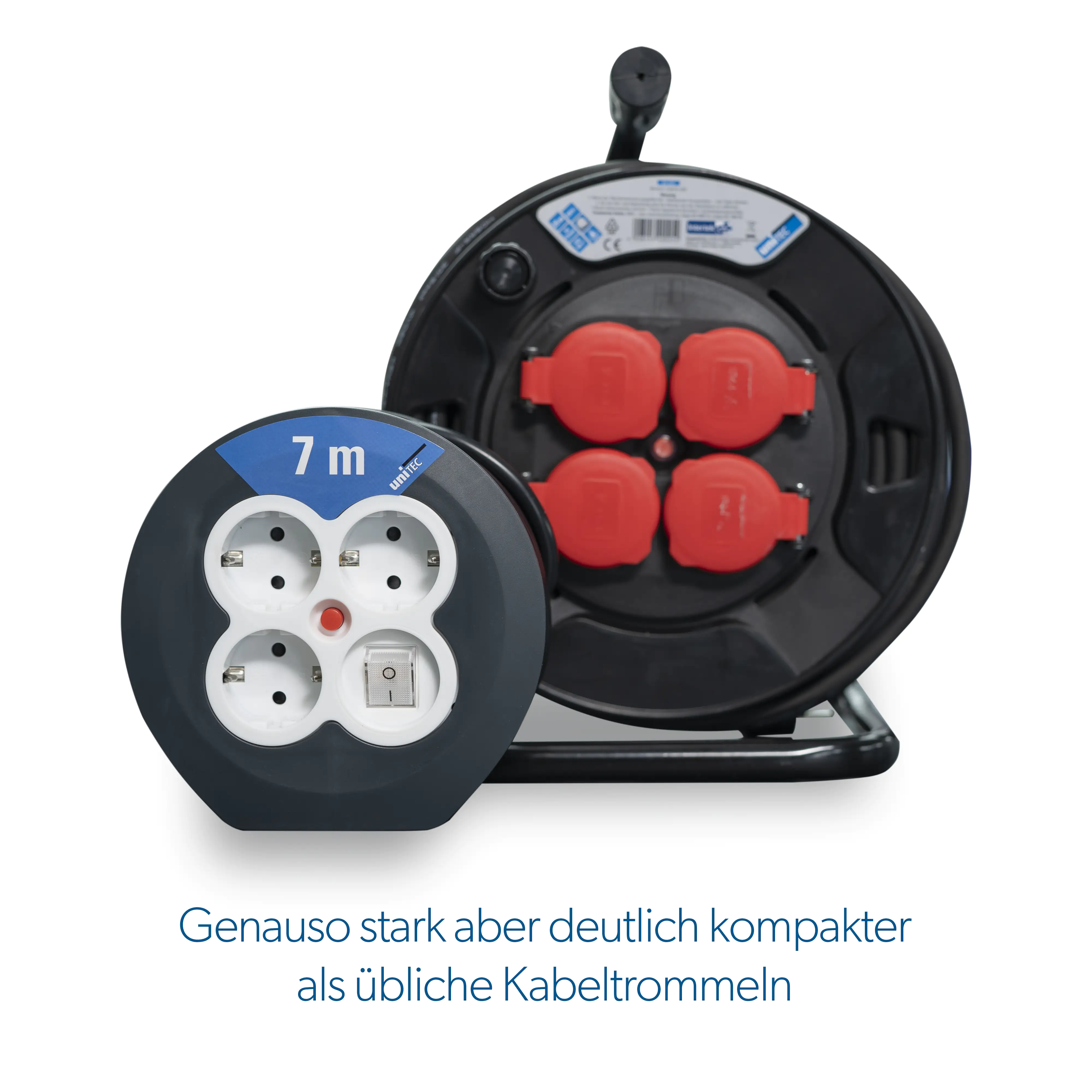 Kabeltrommel Innen 7m HO5VV-F3G1,5, schwarz, 3x Stecker