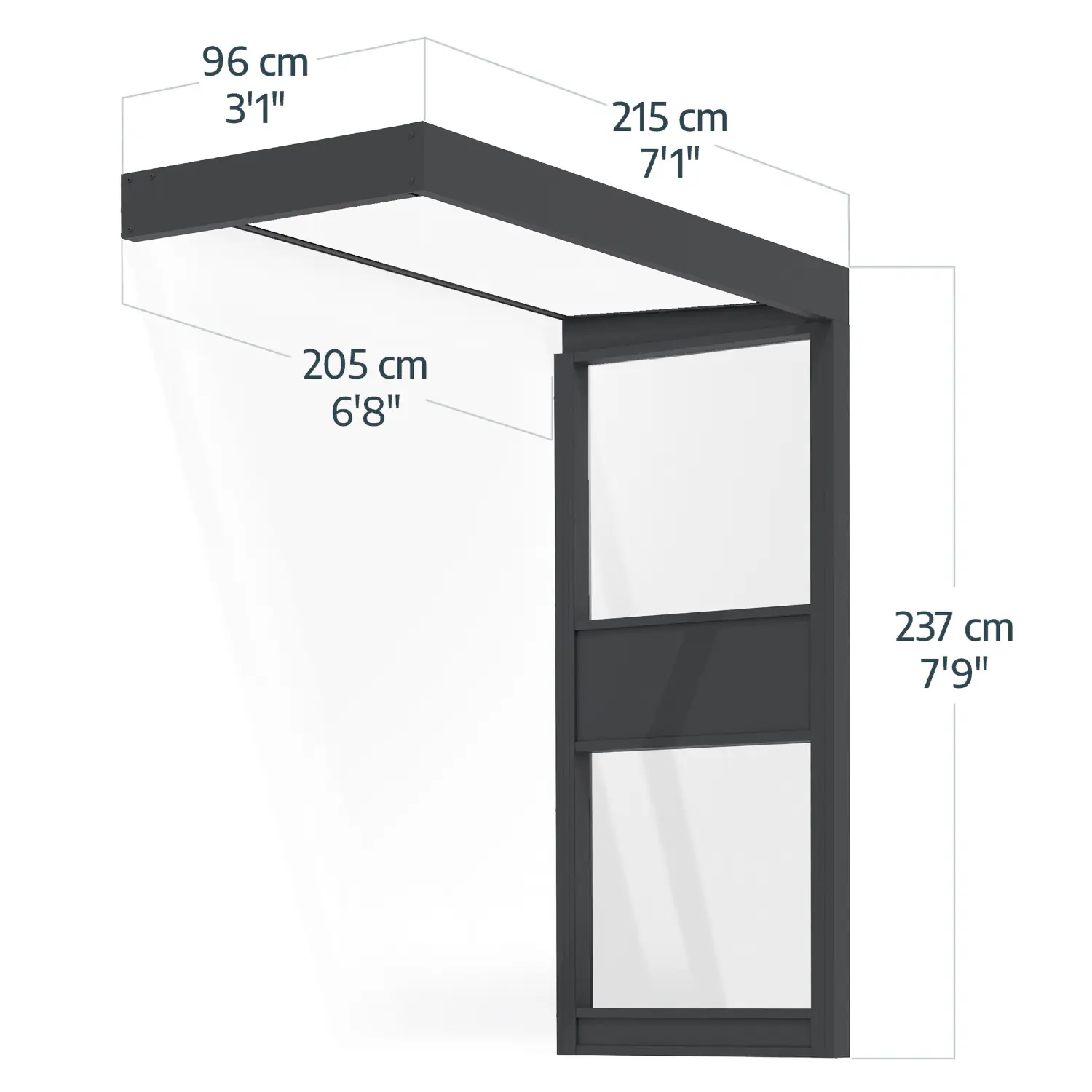 Canopia Vordach Sophia 215 x 95 cm Opal grau + Seitenteil