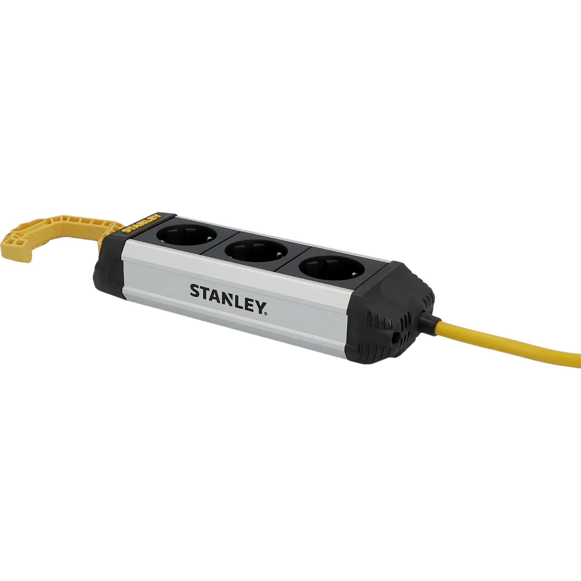 Stanley Steckdosenleiste 3-fach 3m mit Haken, Aluminiumgehäuse, schwarz