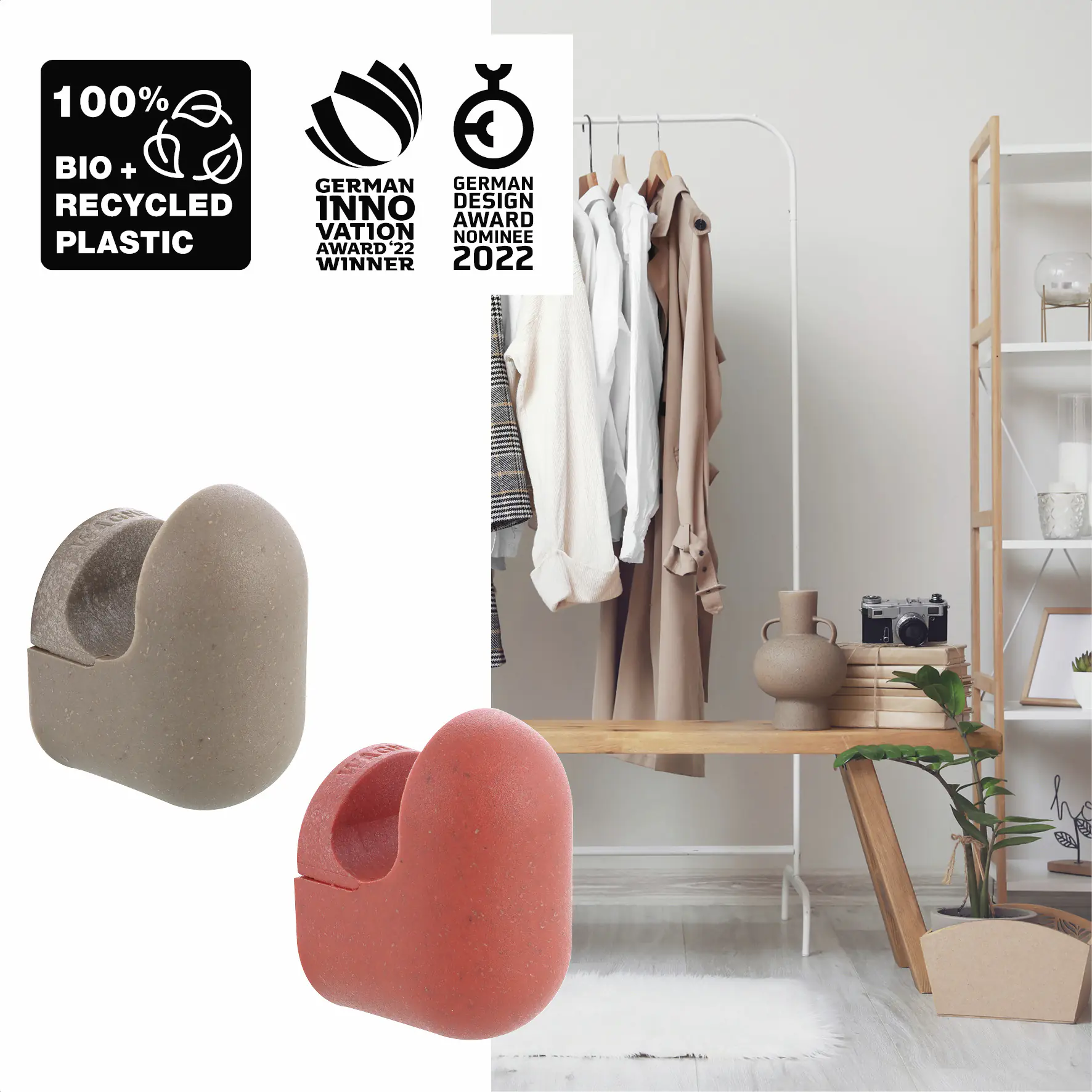 Wagner Wandhaken-Set hooks4home Pill Tragkraft bis 2 kg Kunststoff taupe korallenrot 4 Stück
