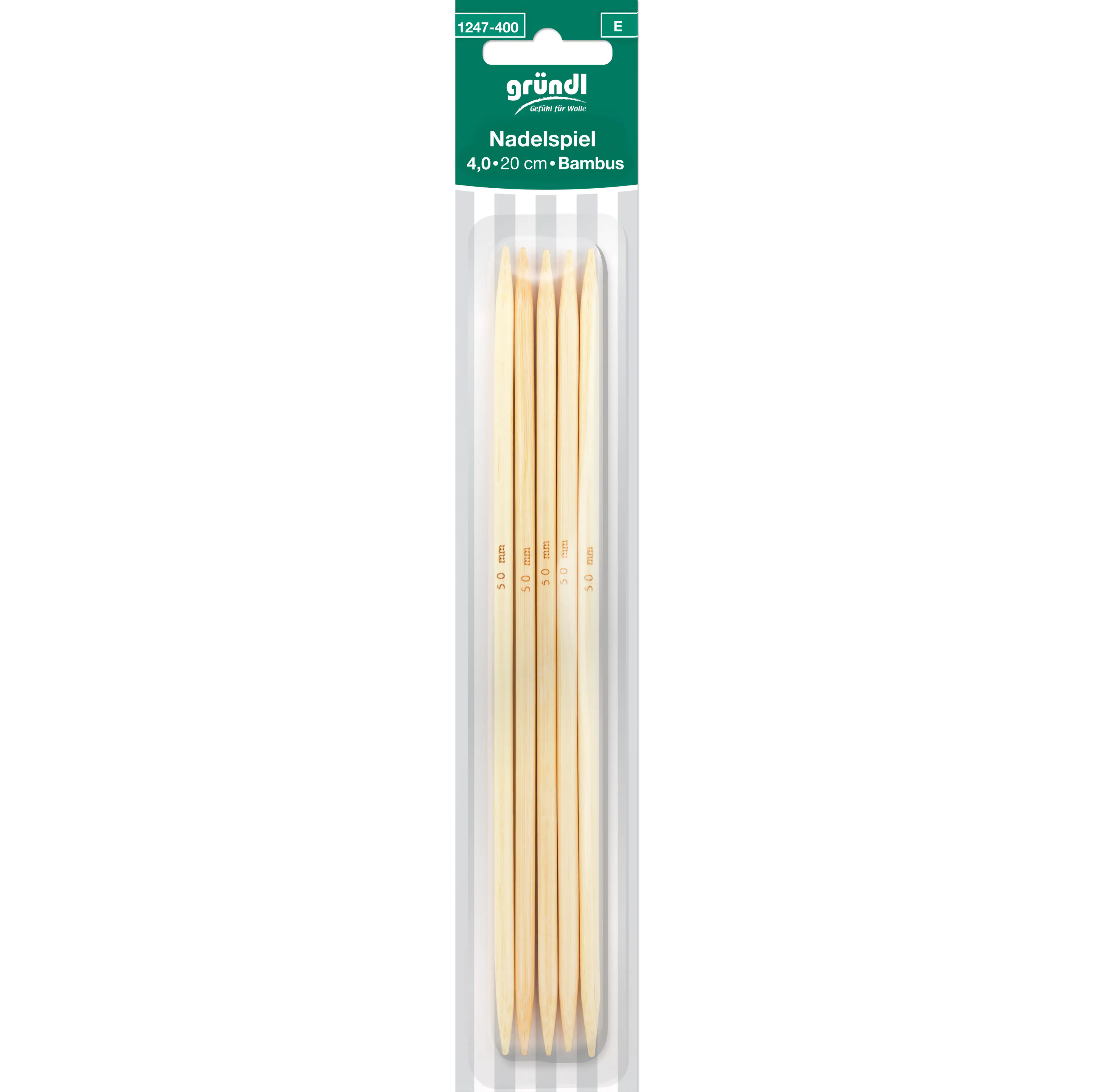 Gründl Nadelspiel Bambus 4 mm 20 cm natur