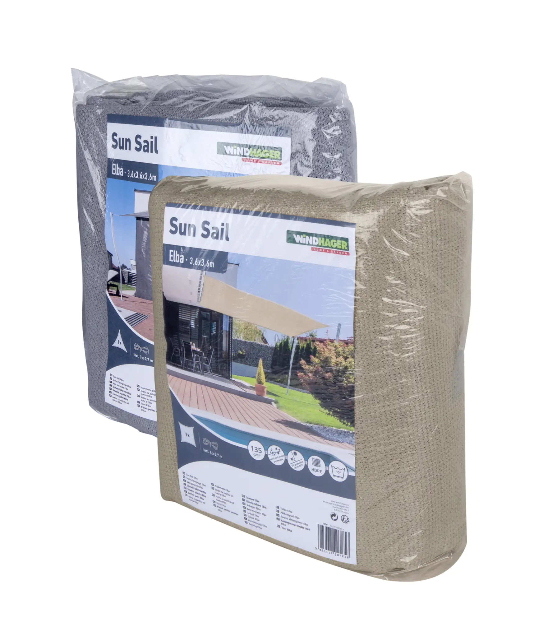 Windhager Sonnensegel Elba grau 3,6 x 3,6 m