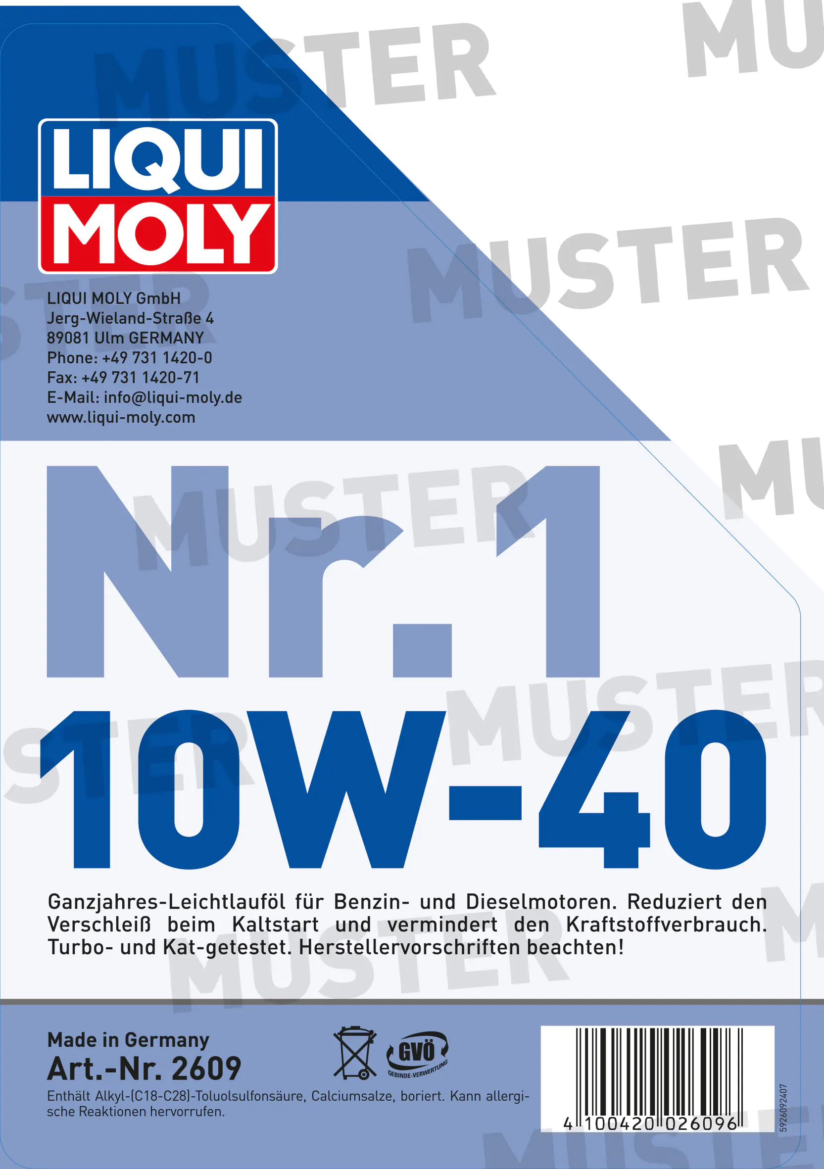 Liqui Moly Motoröl Nr. 1 Leichtlauf 10W-40 5 L