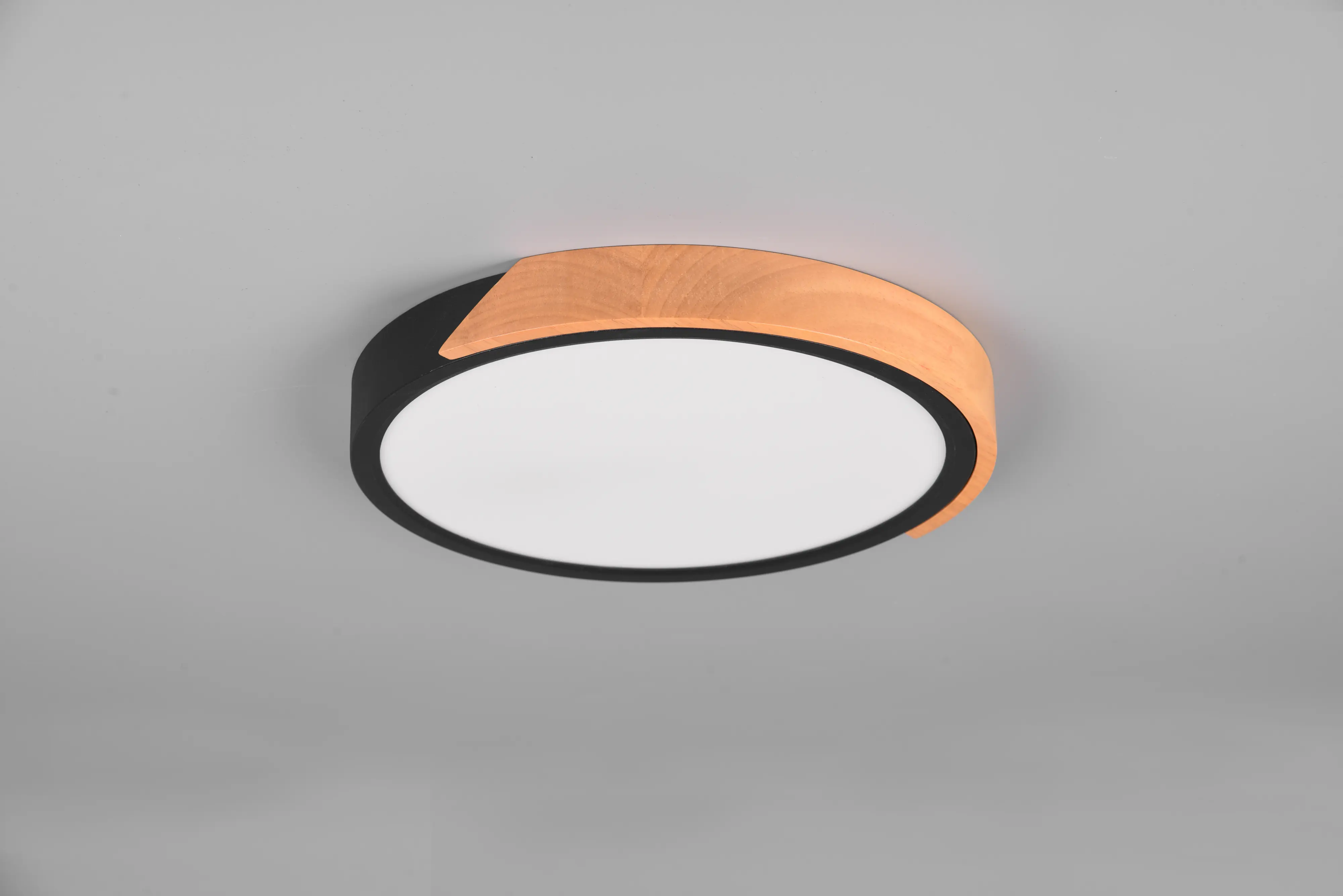 Trio LED-Deckenleuchte Jano Ø 31,5 cm warmweiß schwarz matt/naturholz dimmbar