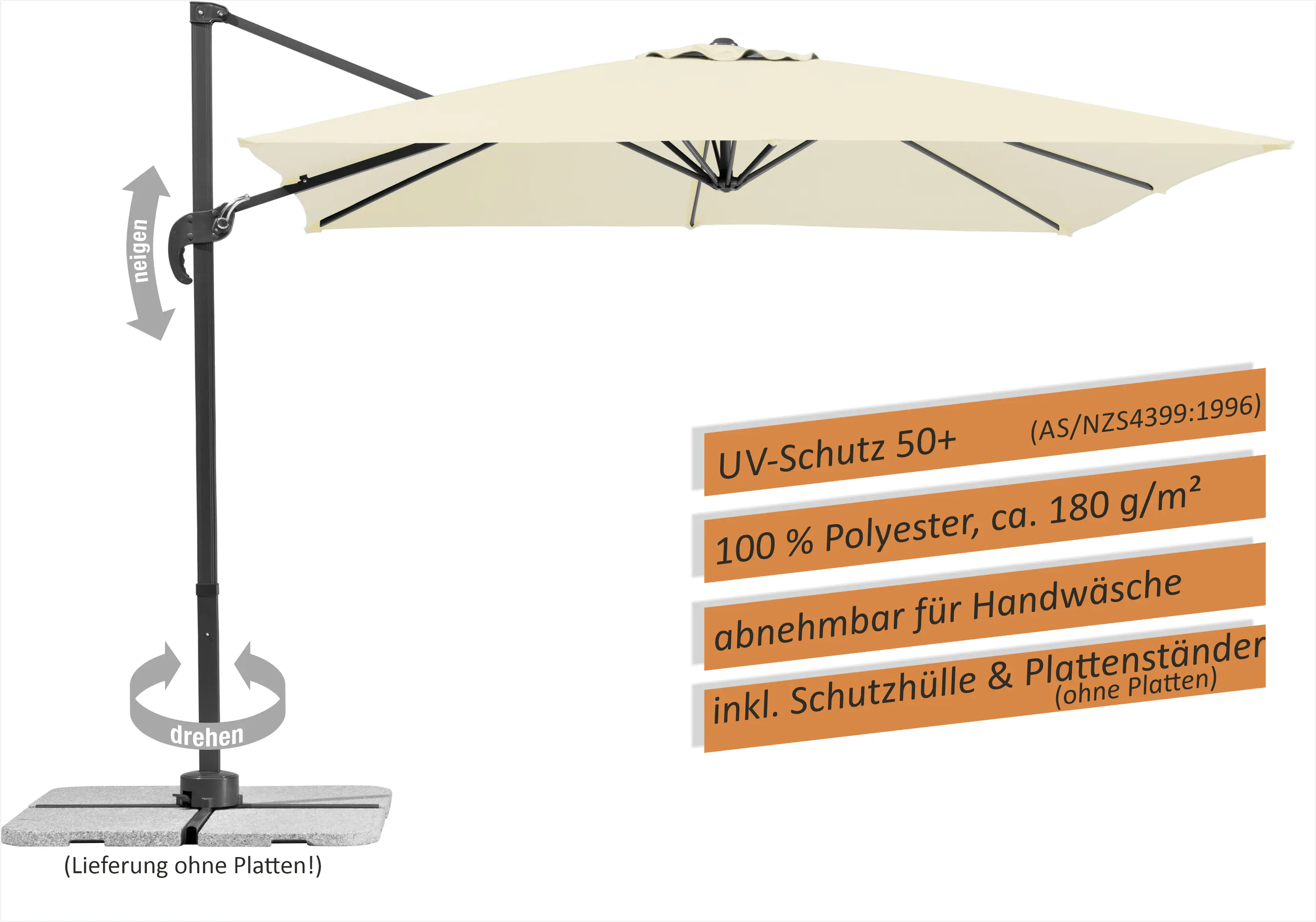Schneider Ampelschirm Rhodos Junior natur 270 x 270 cm inkl. Sonnenschirmhülle