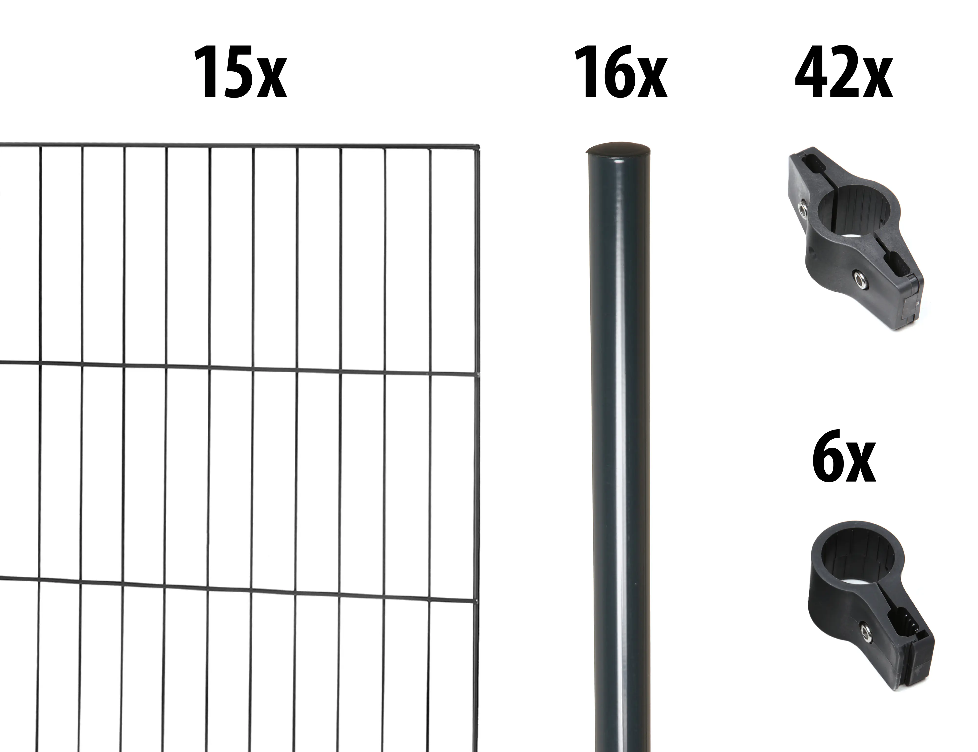 Floraworld Einstabmatten-Zaun Set Classic 30 m 200 x 125 cm inkl. 16 Pfosten 175 cm anthrazit
