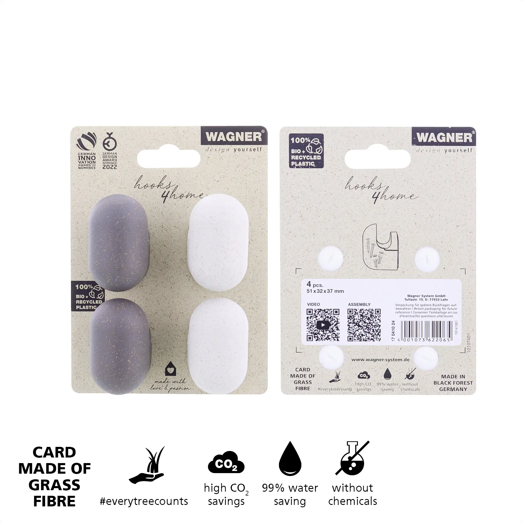 Wagner Wandhaken-Set hooks4home Pill Tragkraft bis 2 kg anthrazit beige 4 Stück