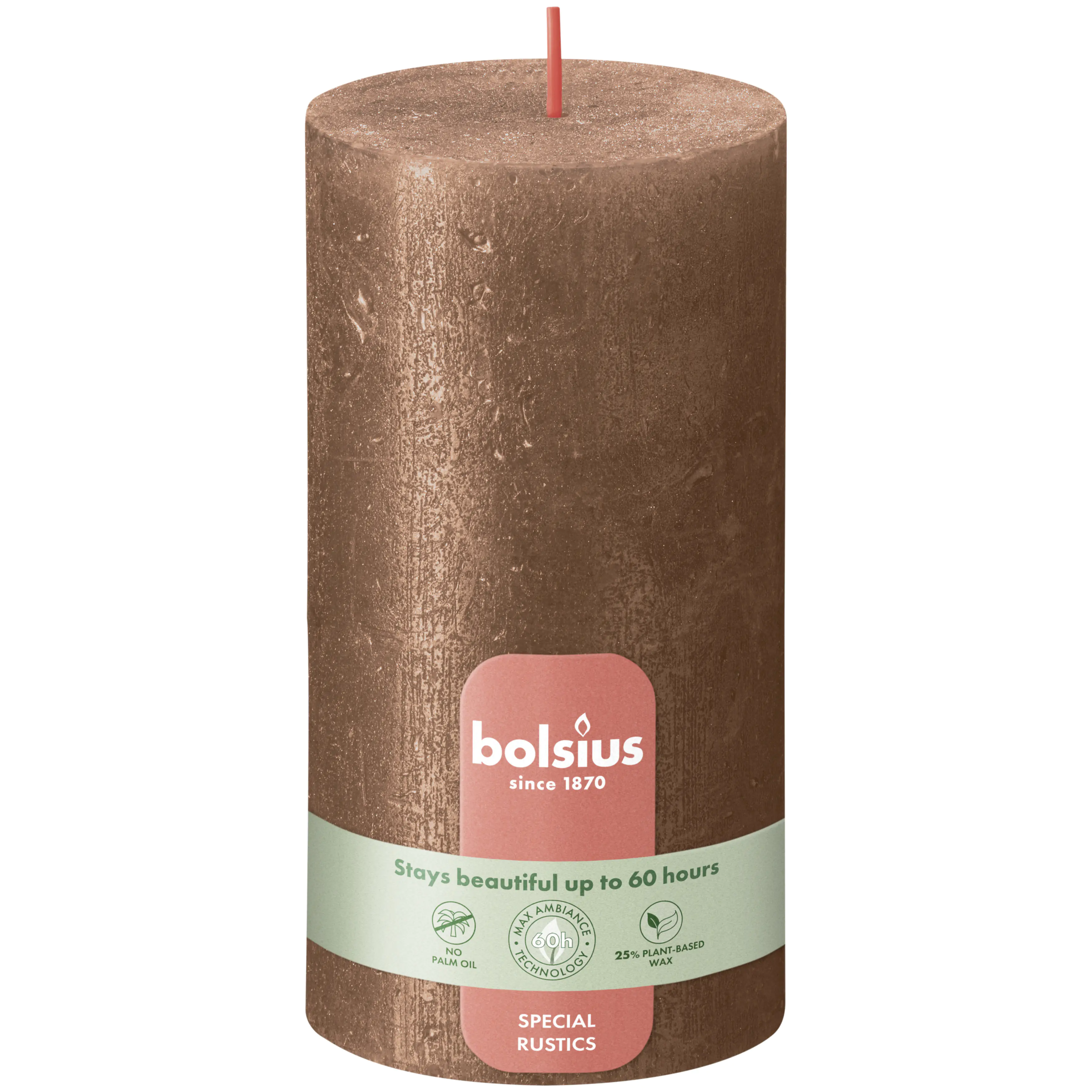 Bolsius Stumpenkerze Rustik Shimmer Kupfer 13 cm