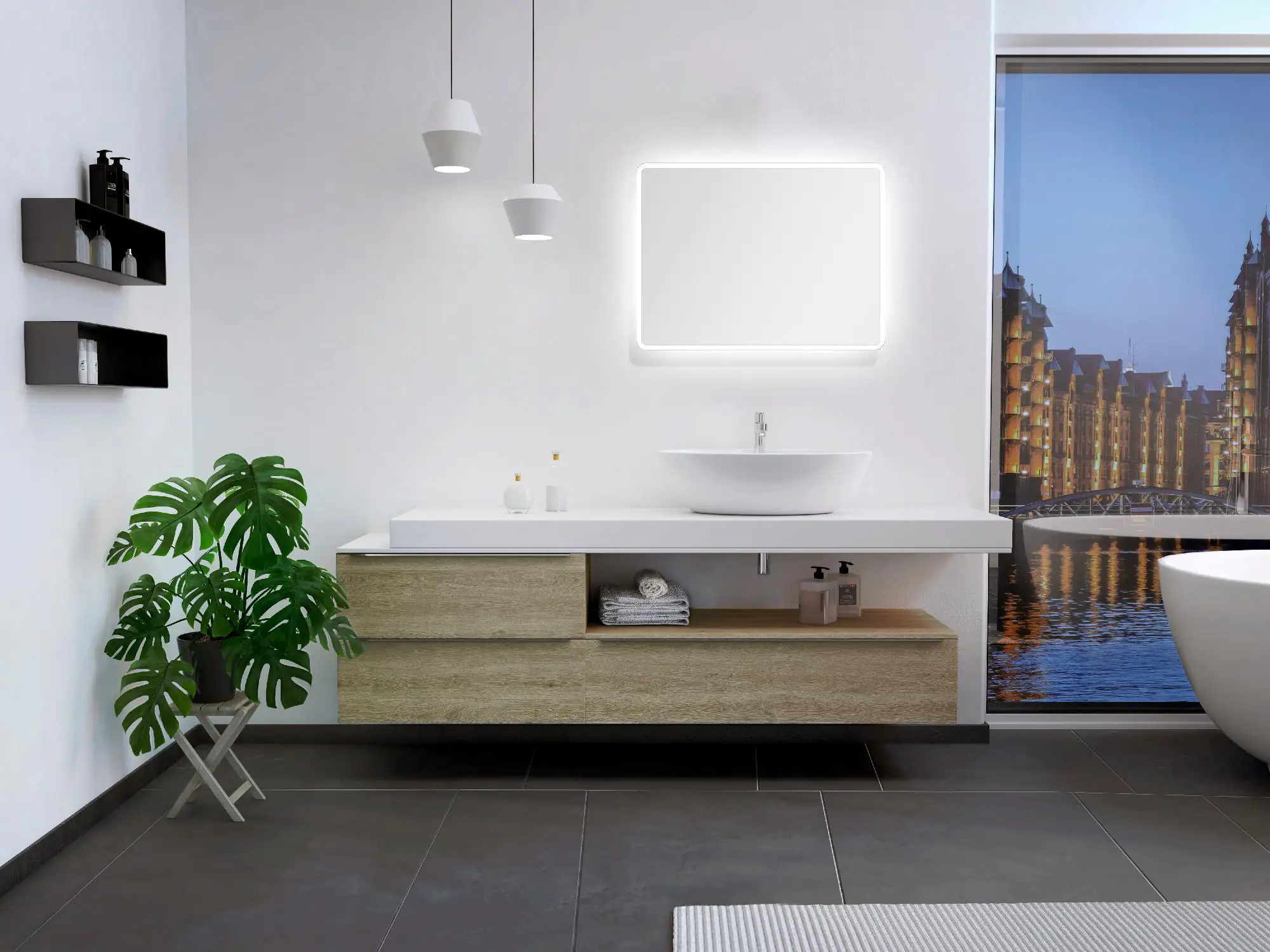 DSK LED Lichtspiegel Silver Luna 80x60 cm