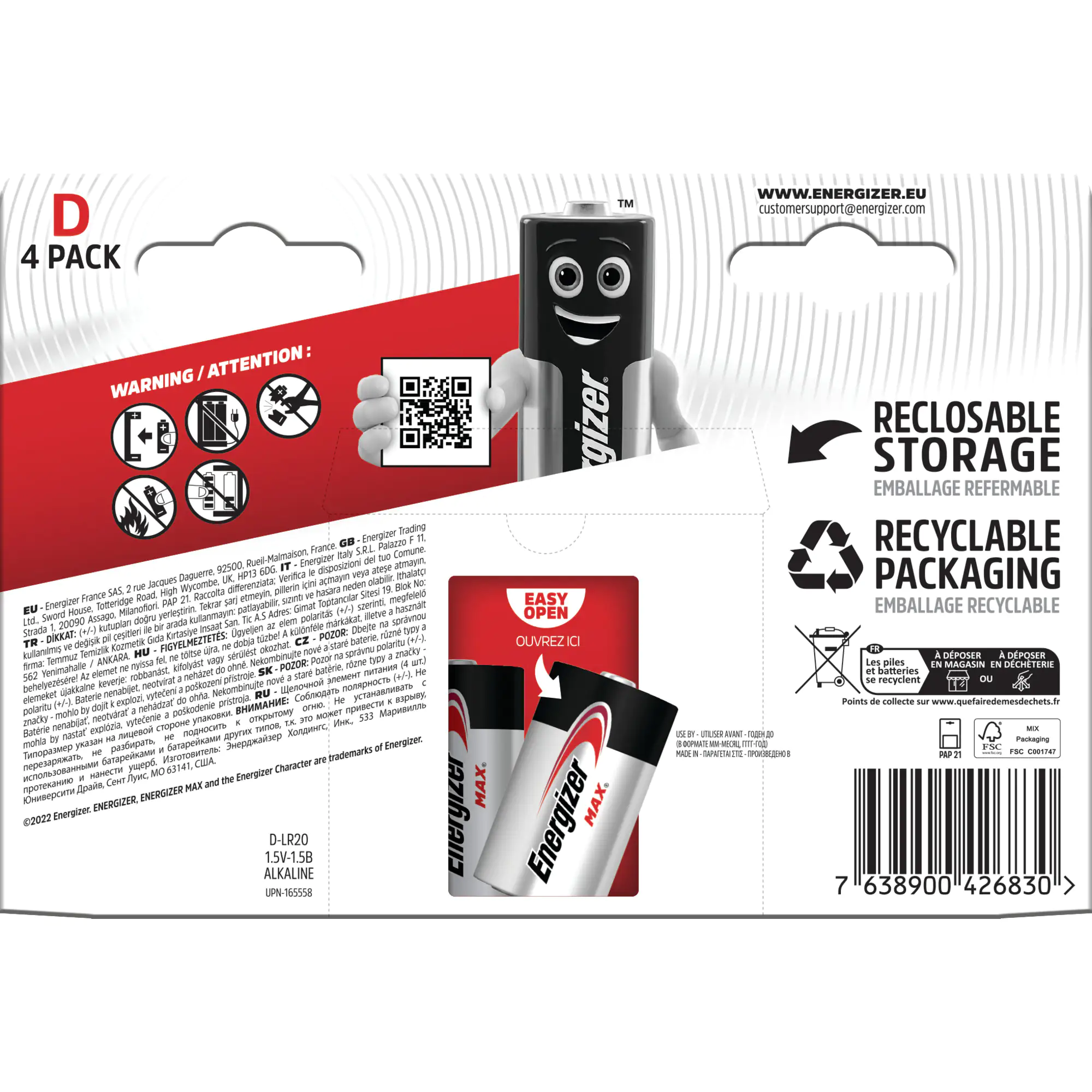 Energizer Alkaline Max Batterie Mono D 1,5 V, 4er Pack