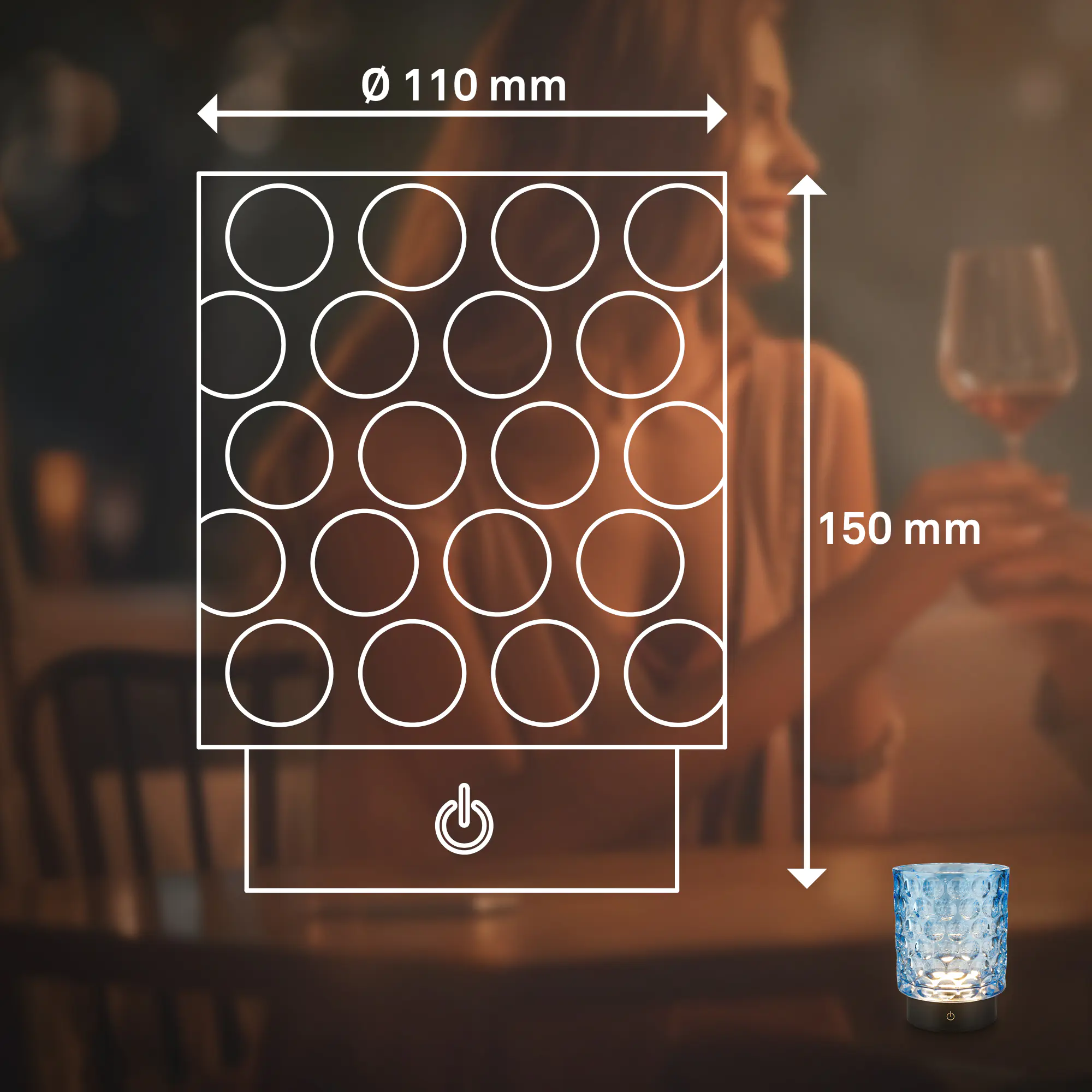 Briloner LED Akku-Tischleuchte Sunora blau 15 cm warmweiß dimmbar