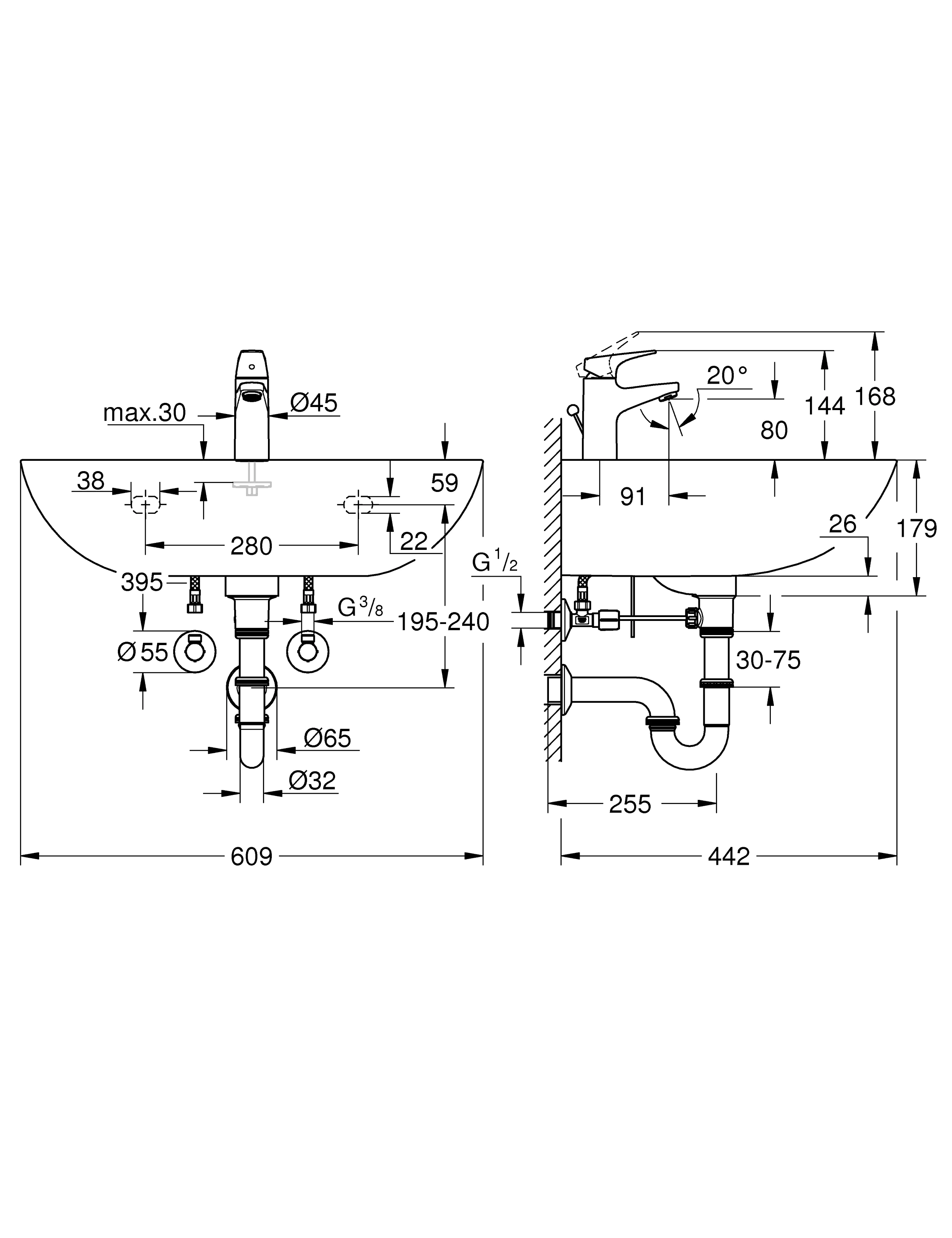 Grohe Waschtisch-Komplett-Set Bau 60 cm, weiß