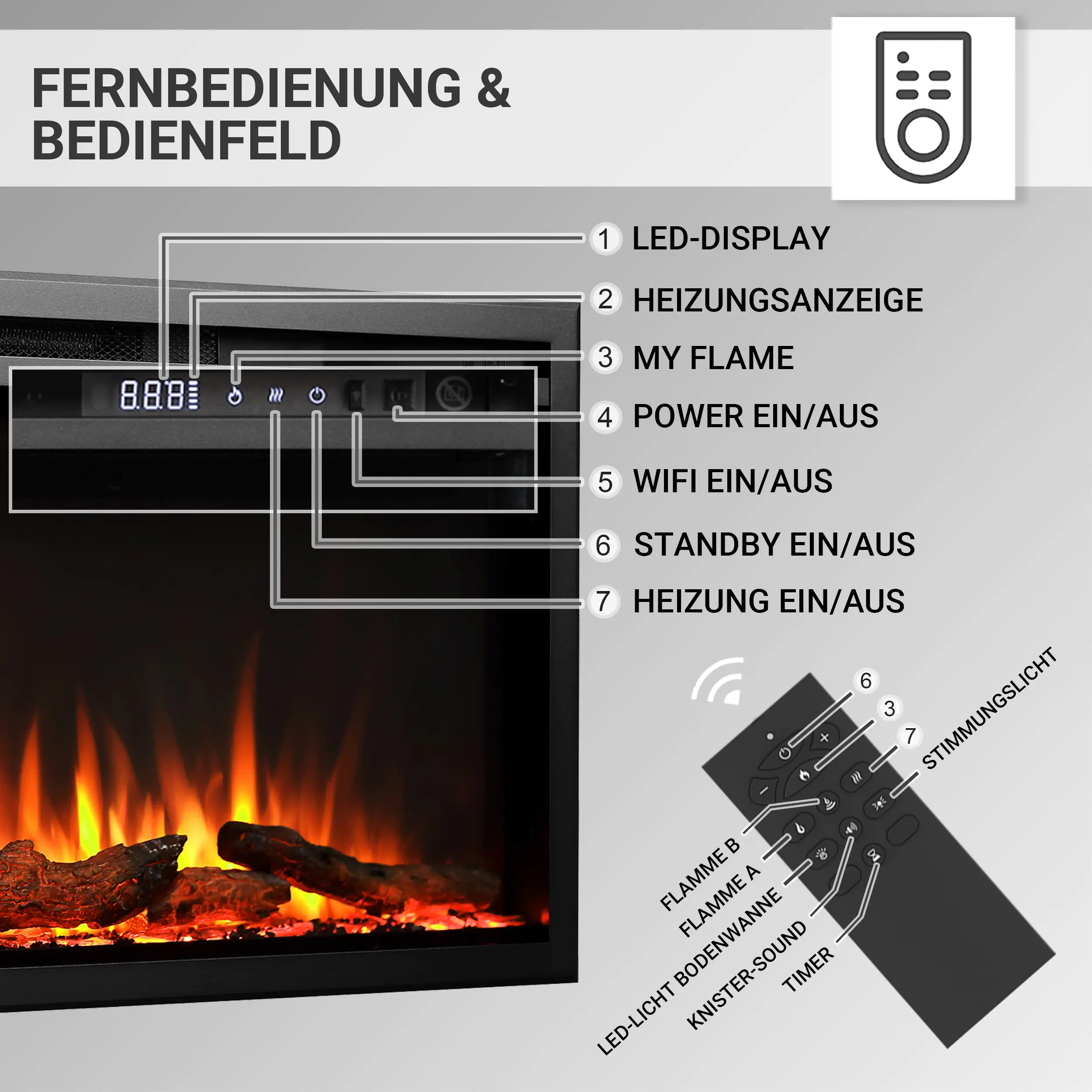Balderia Elektrokamin schwarz Athena 36 1000/1500 Watt 49,5 x 92,8 cm