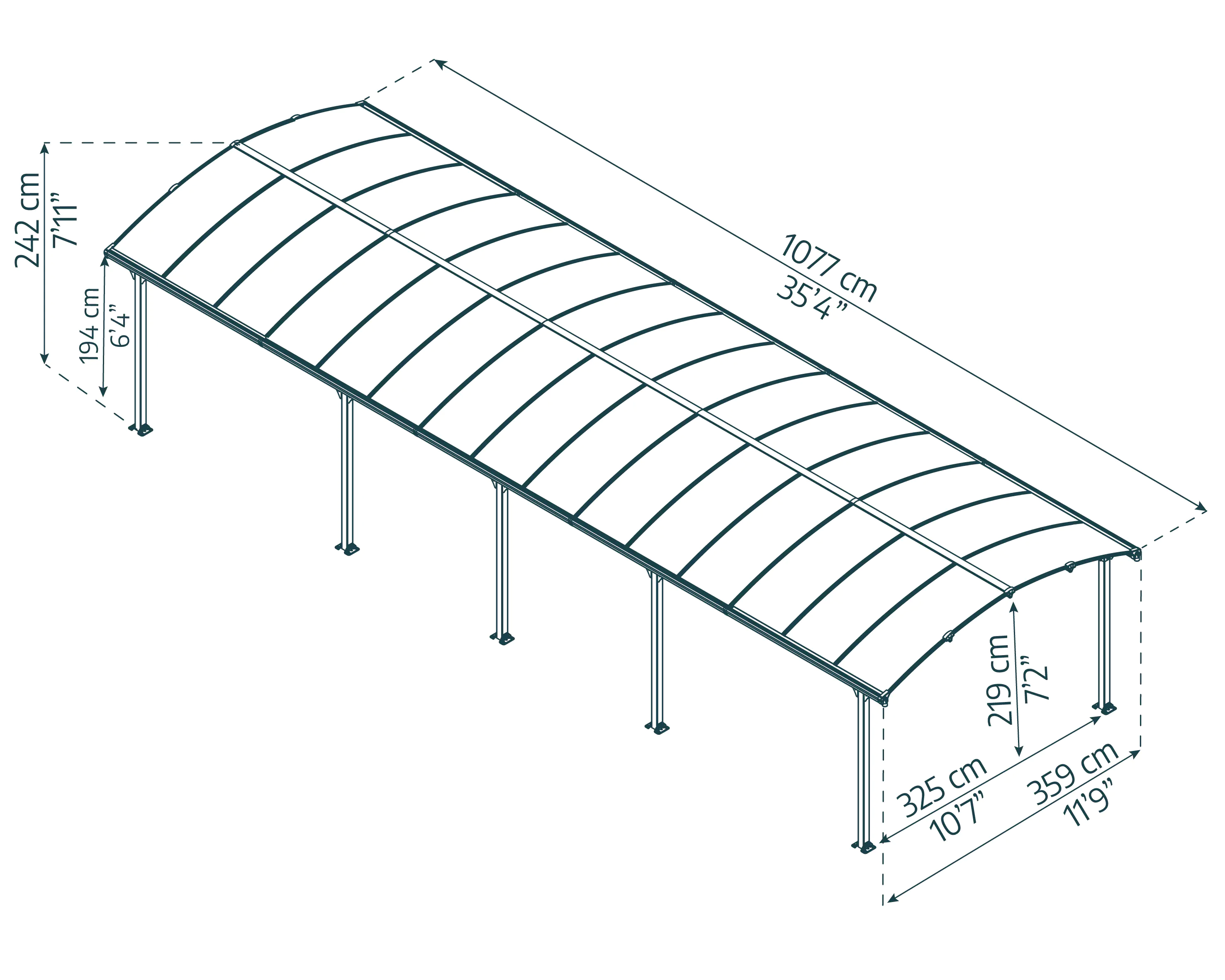 Canopia Carport Arcadia 10600 1077 x 359 x 242 cm (L x B x H)