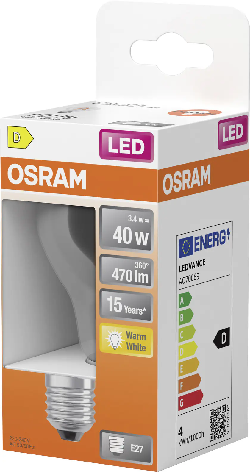 Osram LED Leuchtmittel Star Classic A 40 Filament 3,4W 827 klar E27