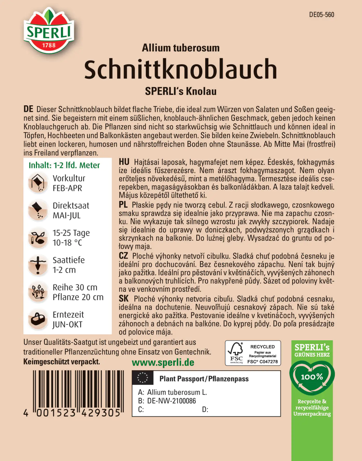 Sperli Schnittknoblauch Sperli 's Knolau