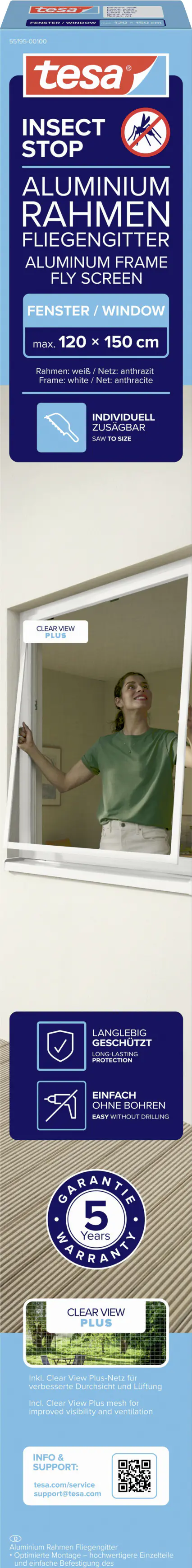 tesa Fliegengitter-Fenster Comfort im Alurahmen 120 x 150 cm weiß