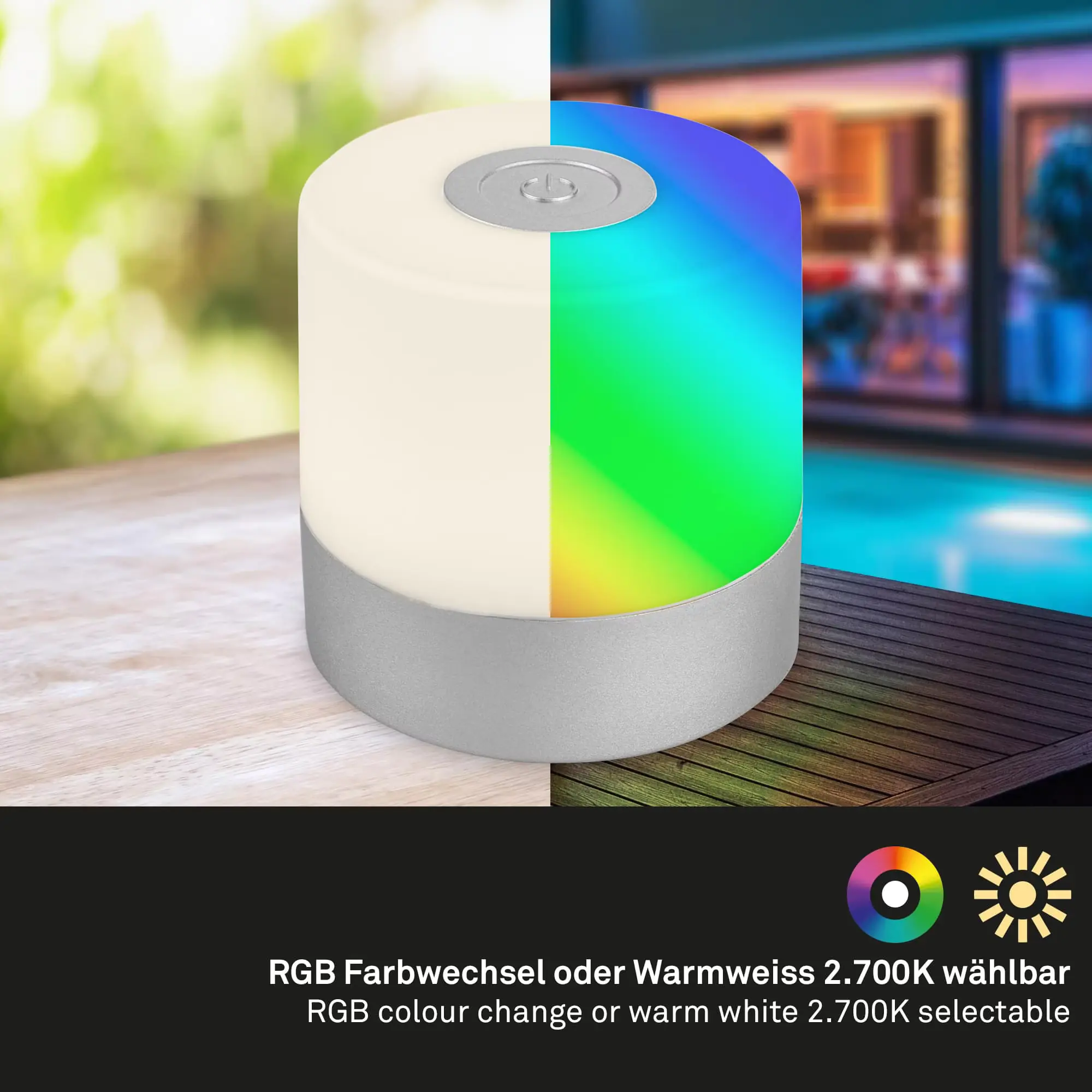 Di-KA Akku Tischleuchte SMAL 1,5W, RGB-Touchsteuerung, chrom