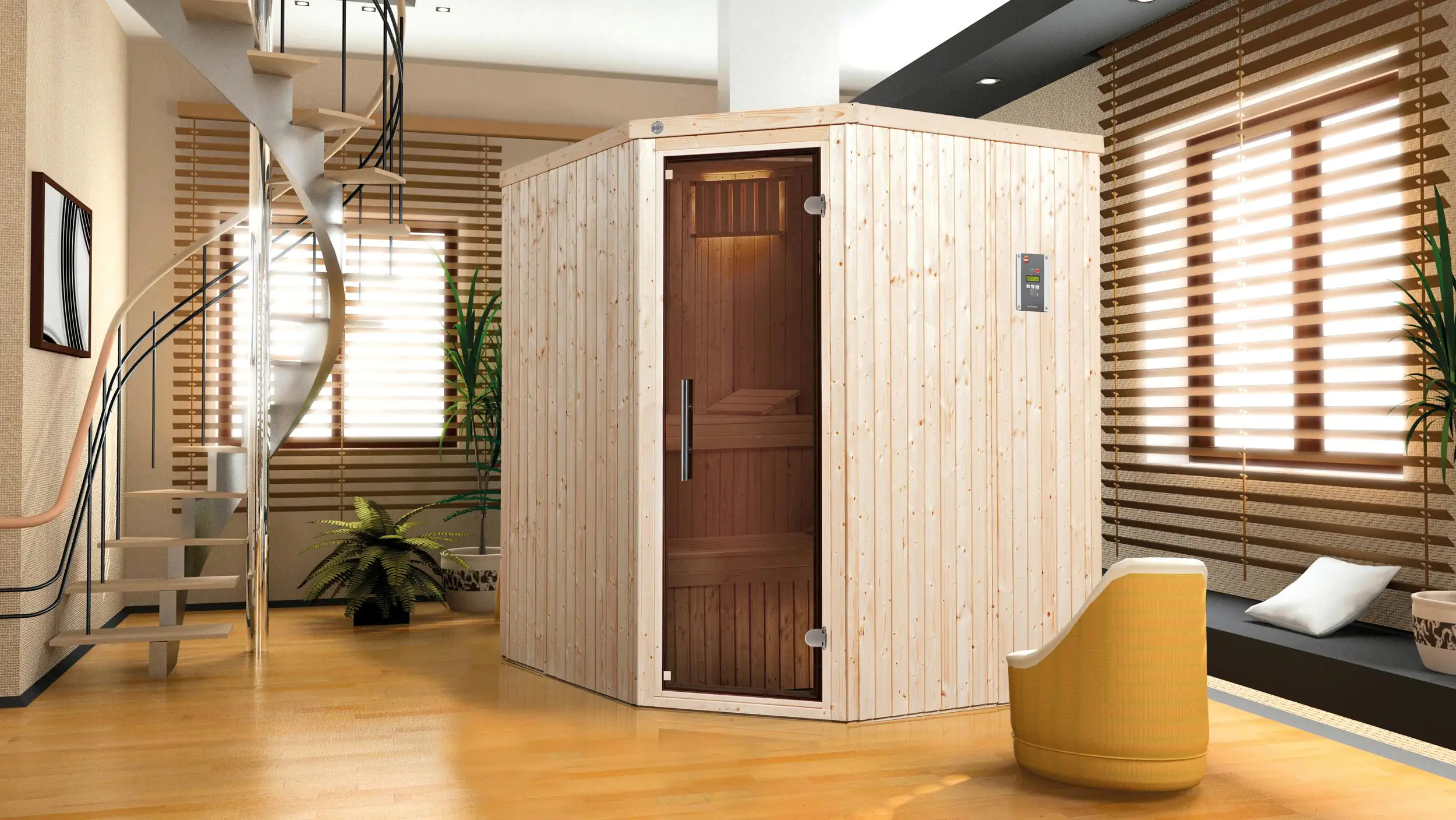 Weka Element-Sauna Kiruna 2 mit Glastür und BioS Saunaofen