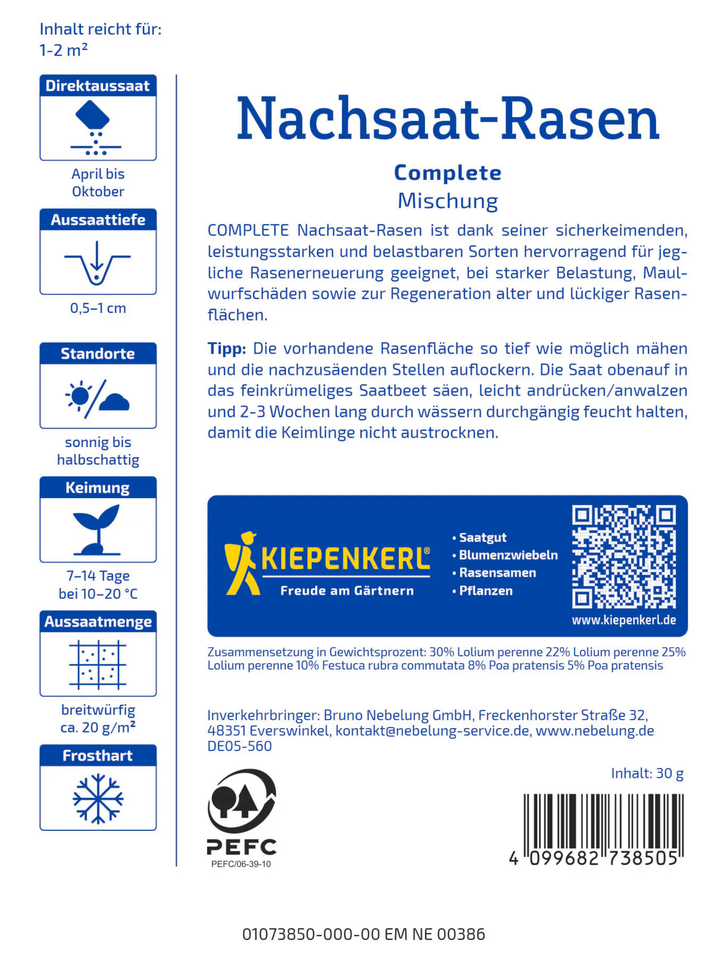 Kiepenkerl Profi-Line Rasensamen Nachsaat-Rasen Complete für ca. 1 - 2 m²