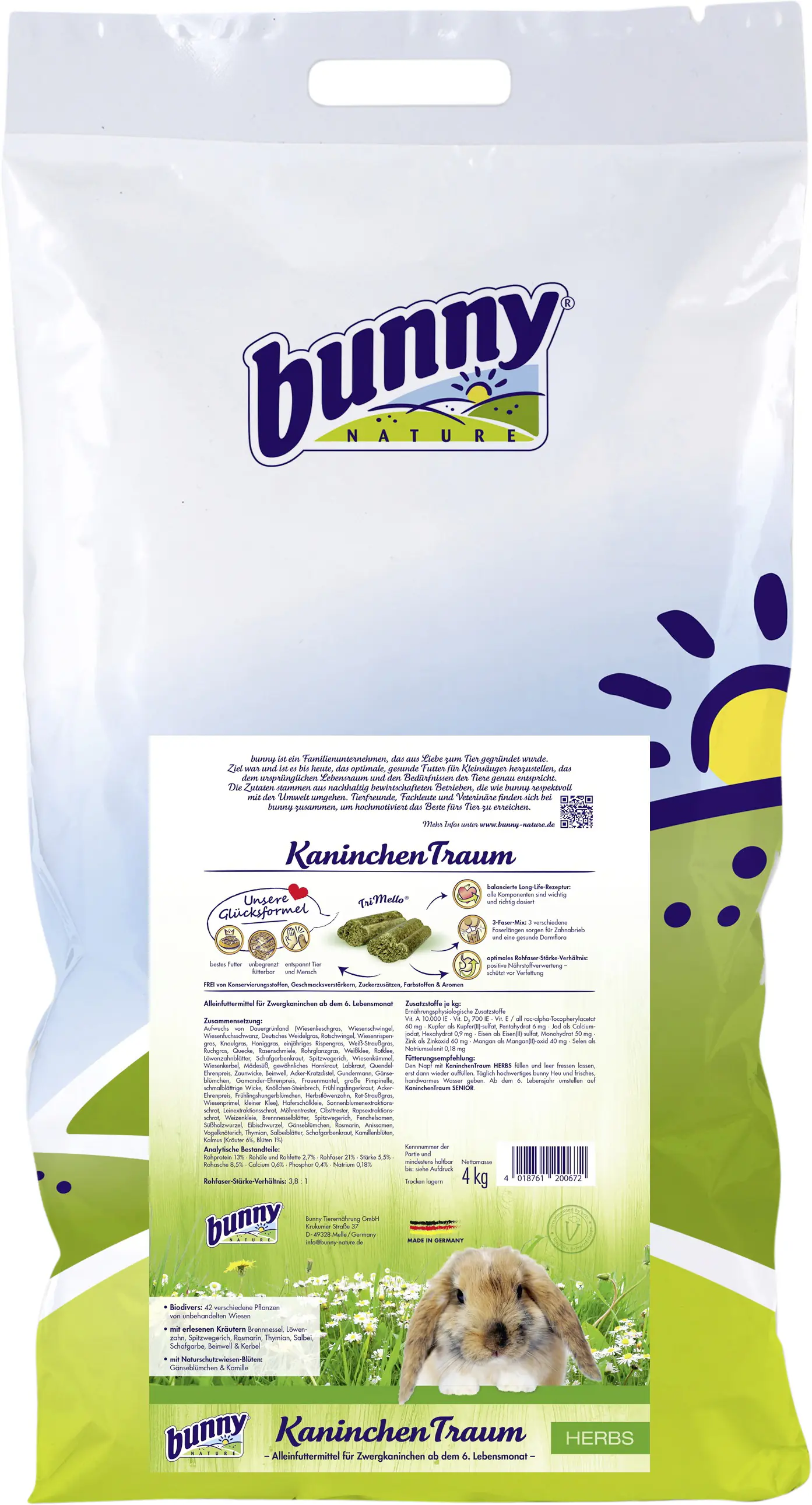 bunny KaninchenTraum HERBS 4kg für Zwergkaninchen ab dem 6. Lebensmonat