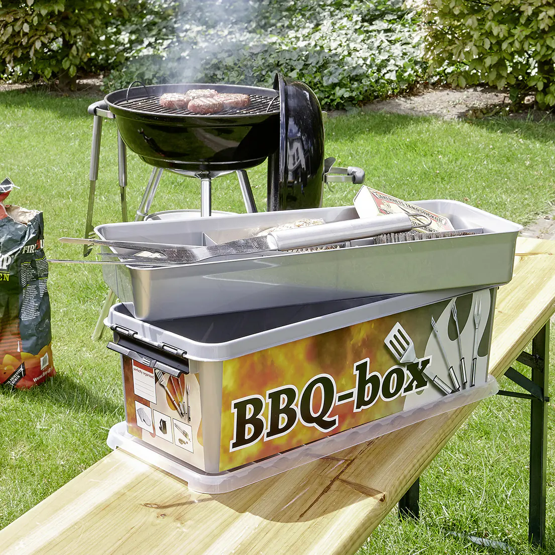 Sunware Aufbewahrungsbox Q-Line BBQ mit Einsatz & Deckel 49 x 19 cm 9,5 L metallfarbig
