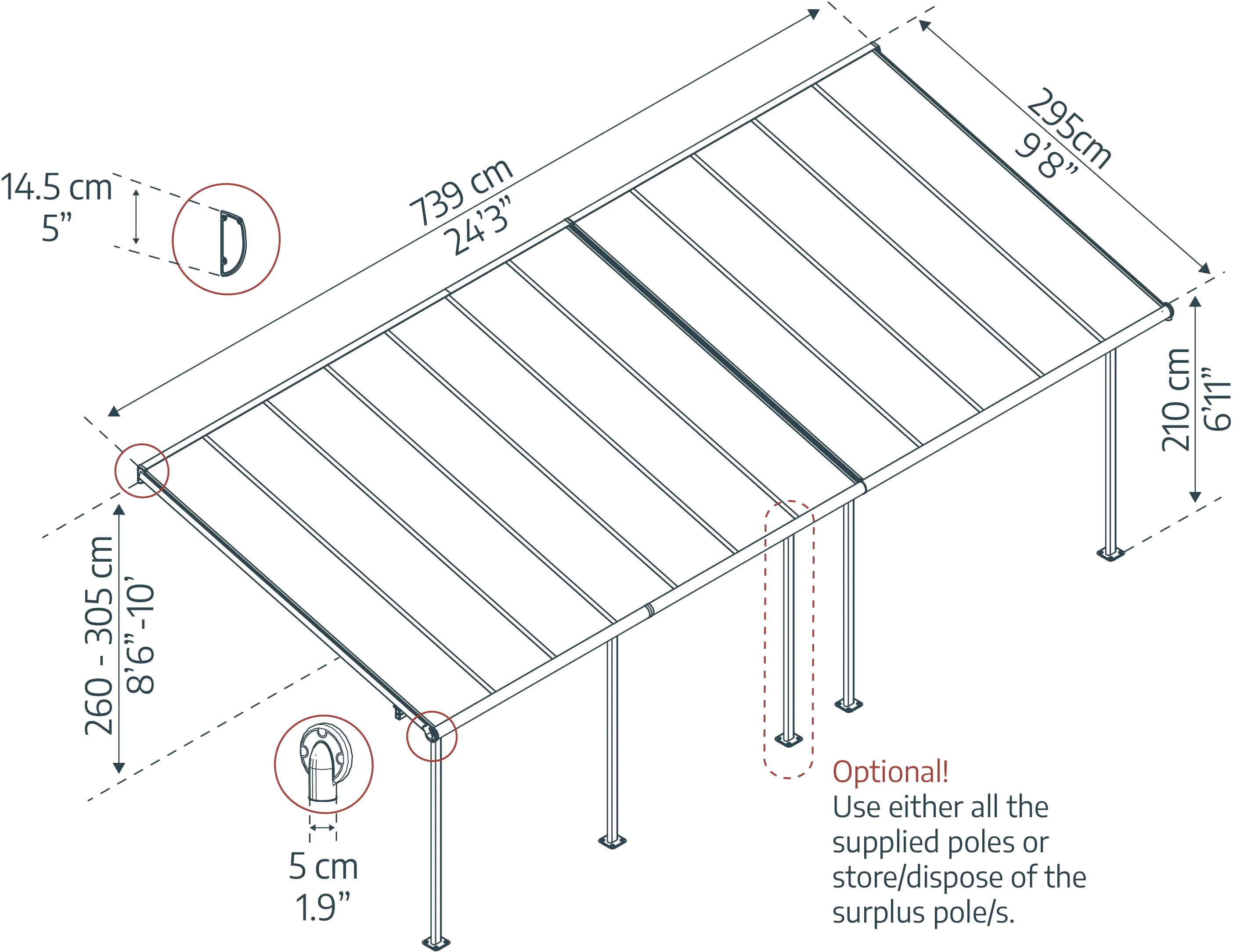 Canopia Terrassenüberdachung Sierra  860 x 295 cm anthrazit