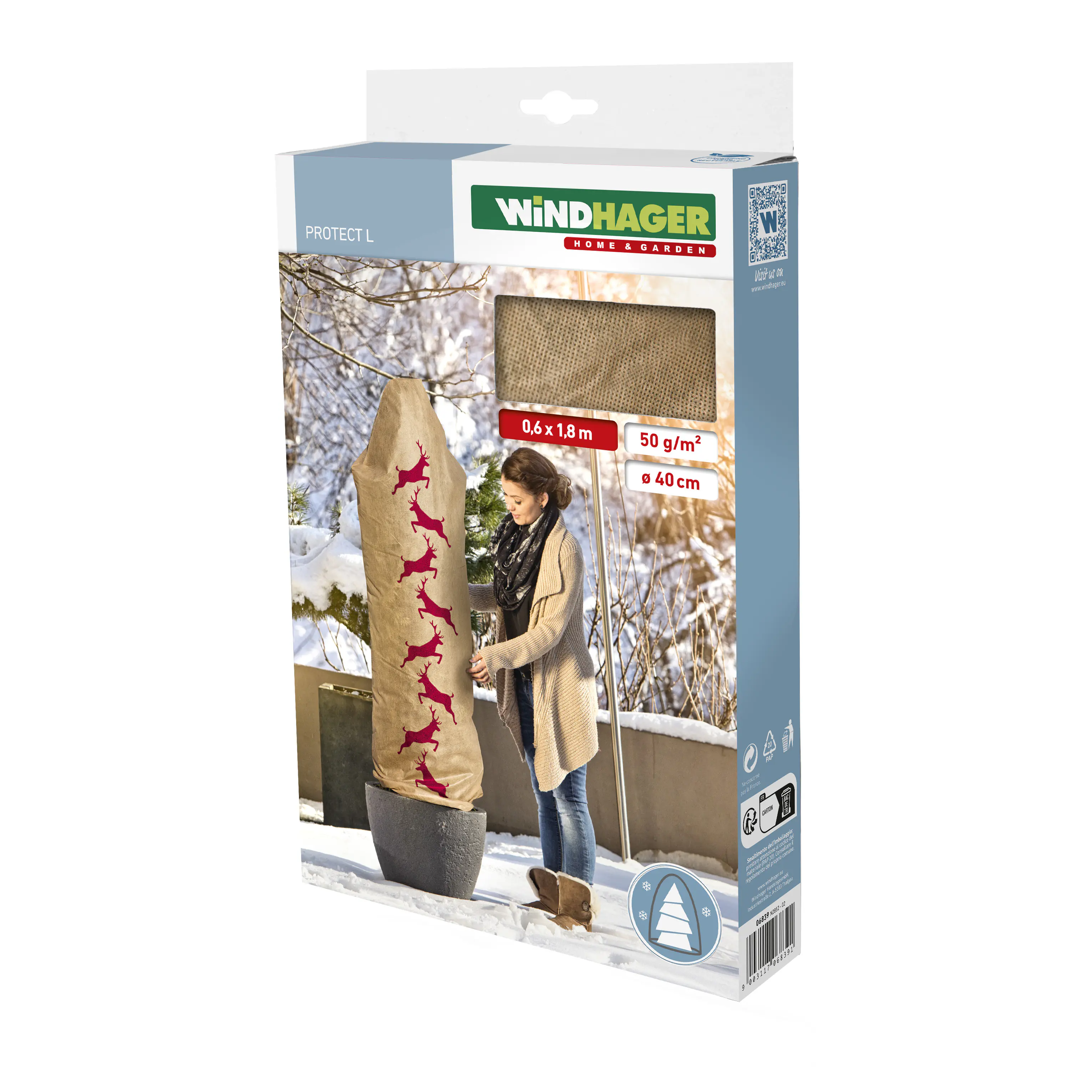 Windhager Deko-Haube Protect L 0,6 x 1,8 m, beige mit Hirschmotiv
