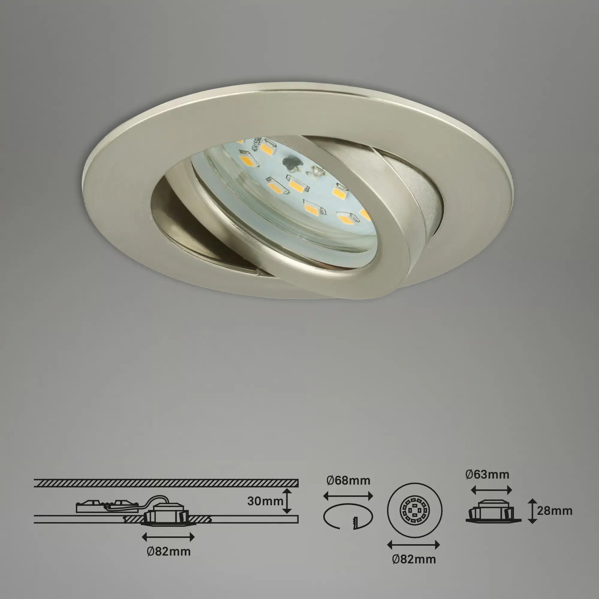 Briloner LED Einbauleuchten Attach 3er Pack, 5,5 W, warmweiß matt-nickel