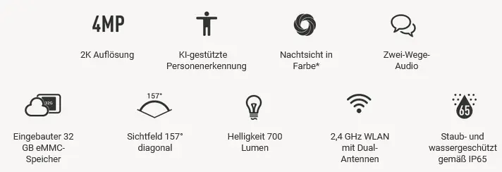 Ezviz Wlan Outdoor Kameraleuchte LC3 mit Gegensprechfunktion
