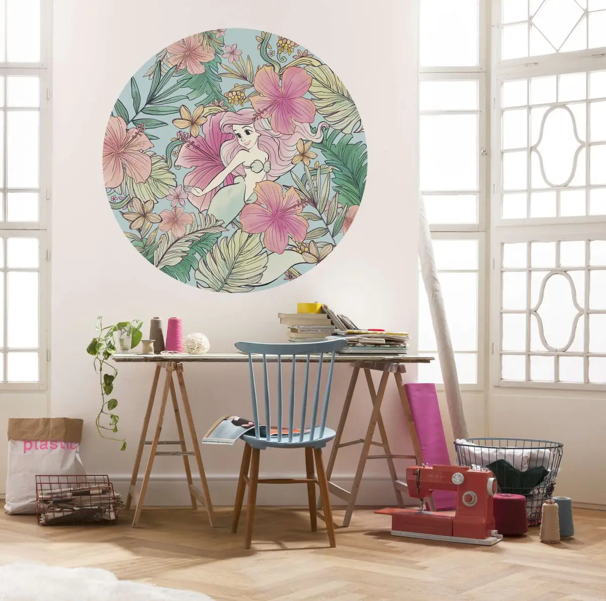 Komar Vlies Fototapete Dot Ariel Ocean Flowers Ø 125 cm, selbstklebend