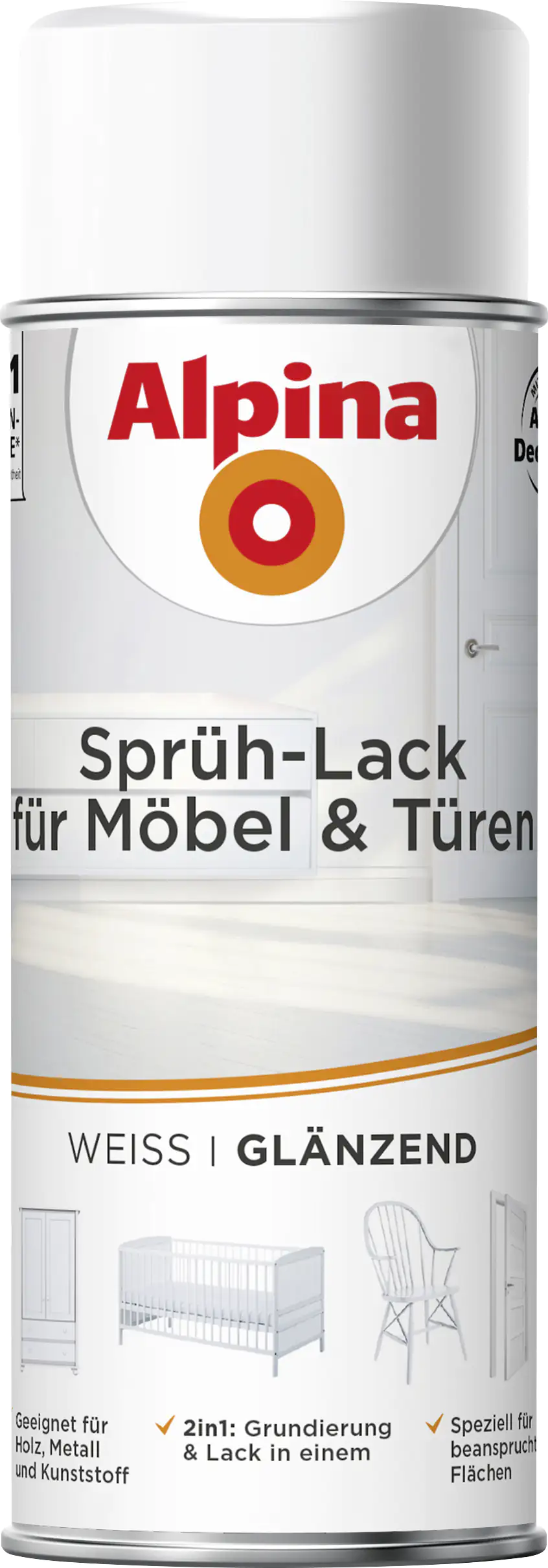 Alpina Sprühlack für Möbel & Türen 400 ml weiß glänzend