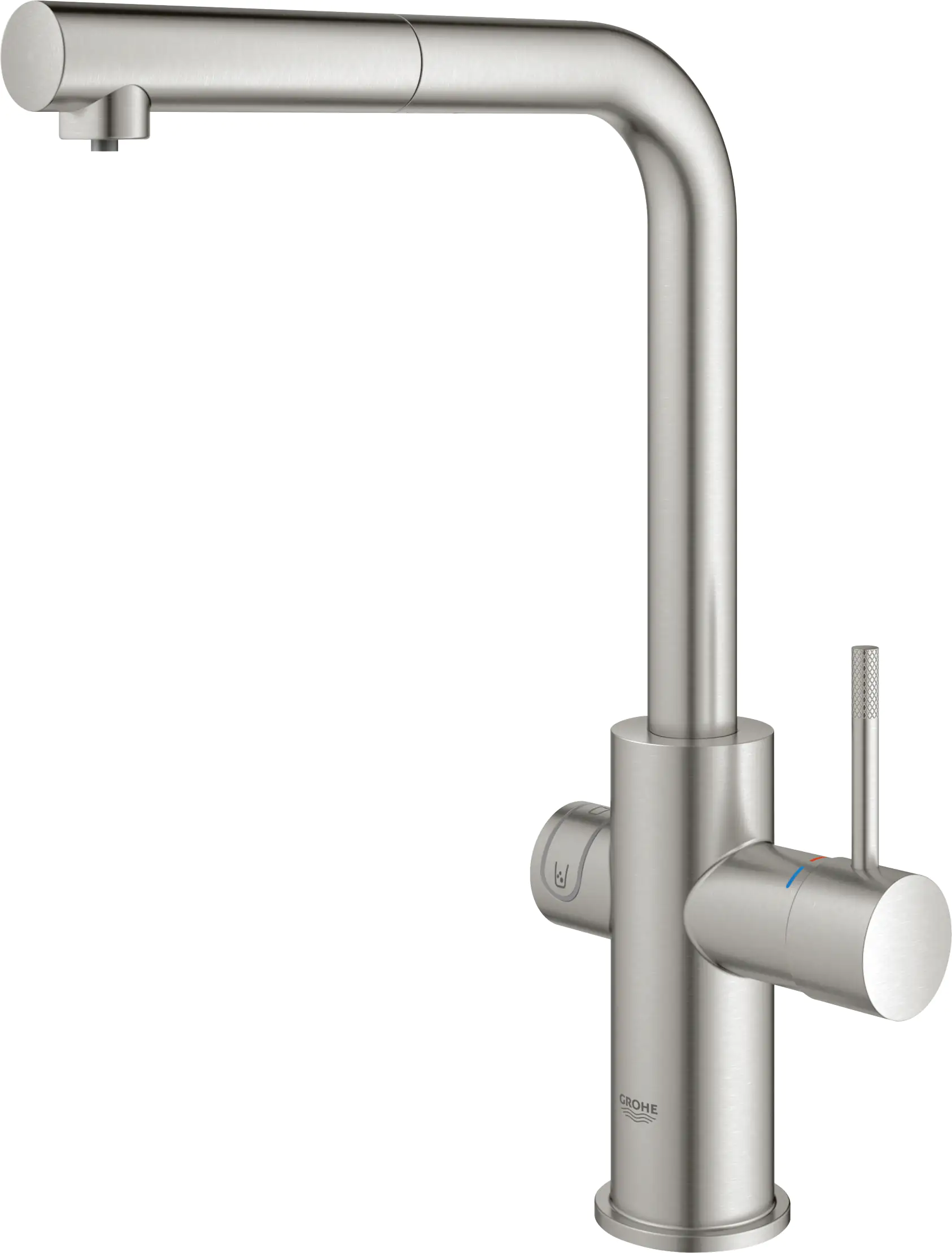 Grohe Blue Home L-Auslauf Starter Kit mit herausziehbarem Mousseurauslauf supersteel