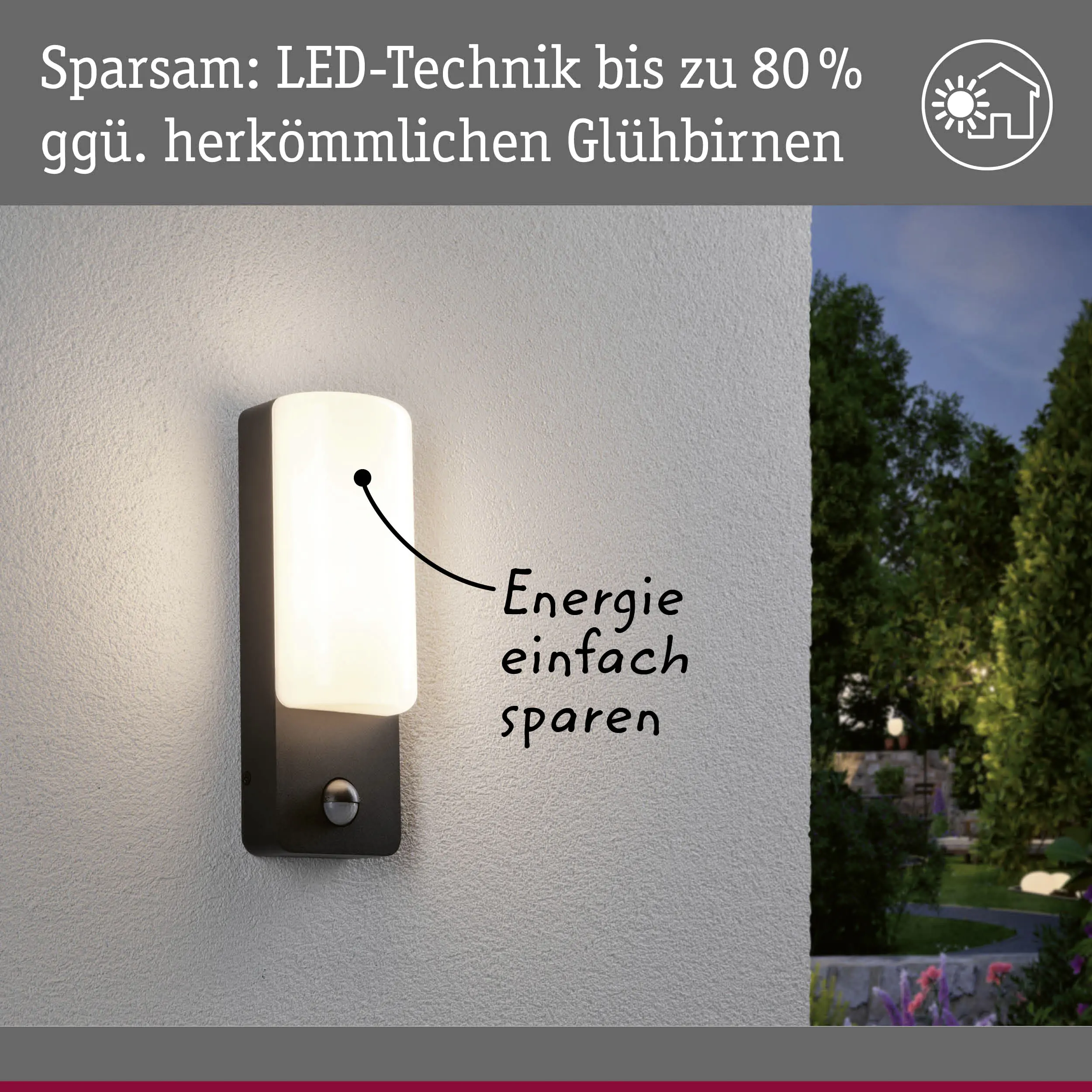 Paulmann LED Außen-Wandleuchte Bonnie anthrazit 26,3 x 9,3 cm mit Bewegungsmelder