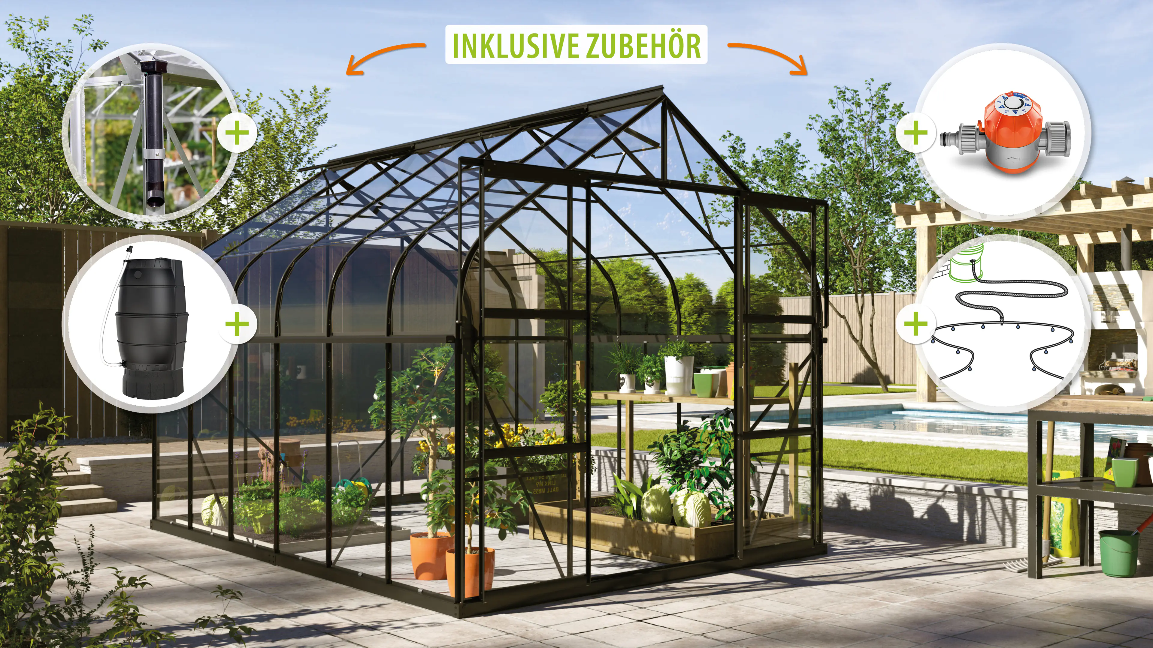 Vitavia Gewächshaus-Set Dione 9900 ESG 3 mm schwarz 254 x 379 cm 
