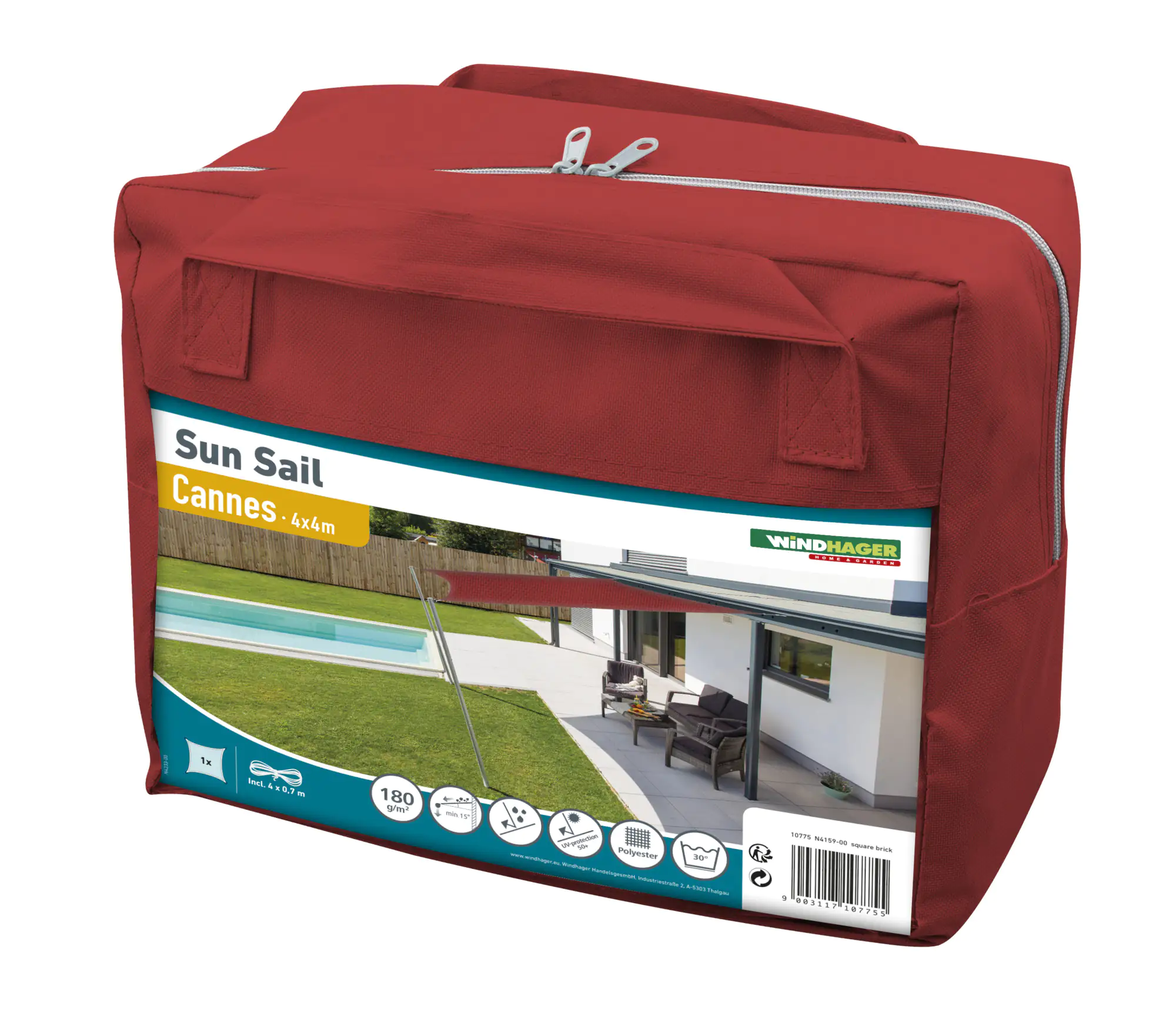 Windhager Sonnensegel Cannes ziegelrot 4 x 4 m