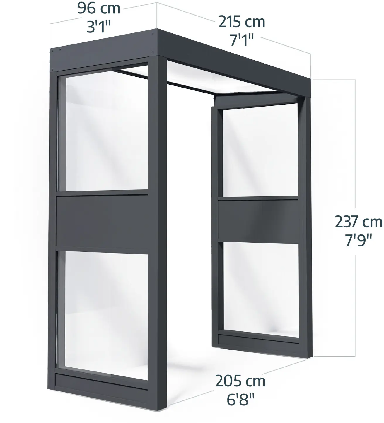 Canopia Vordach Sophia 215 x 95 cm Opal grau + 2 Seitenteile