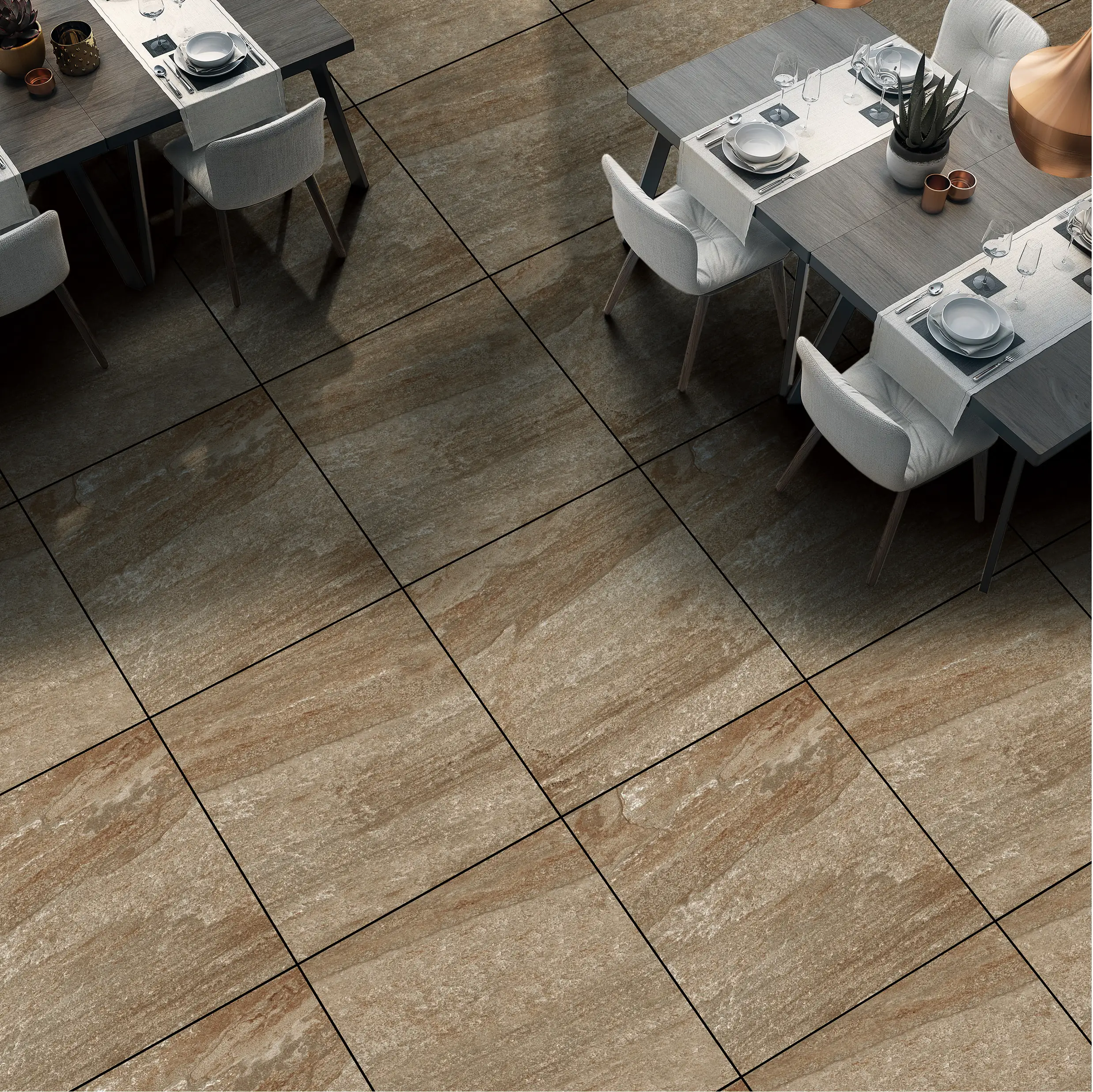 Terrassenplatte Feinsteinzeug Lava Copper 60 x 60 x 2 cm braun
