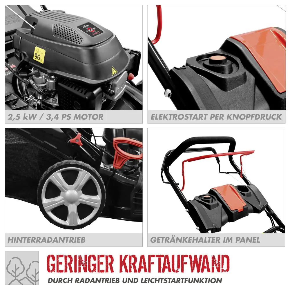 Güde Benzin Rasenmäher Eco Wheeler 464.4 R LI-ES 2,3 kW 46 cm Schnittbreite mit Mulchkeil