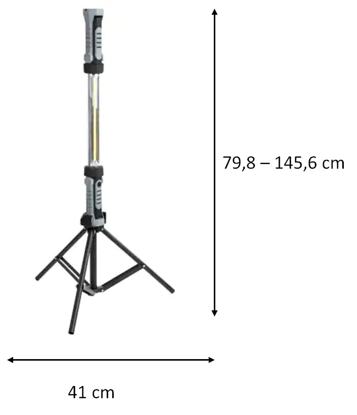 Nino Akku LED Arbeitsleuchte mit Stativ Magnethalterung, beweglicher Haken
