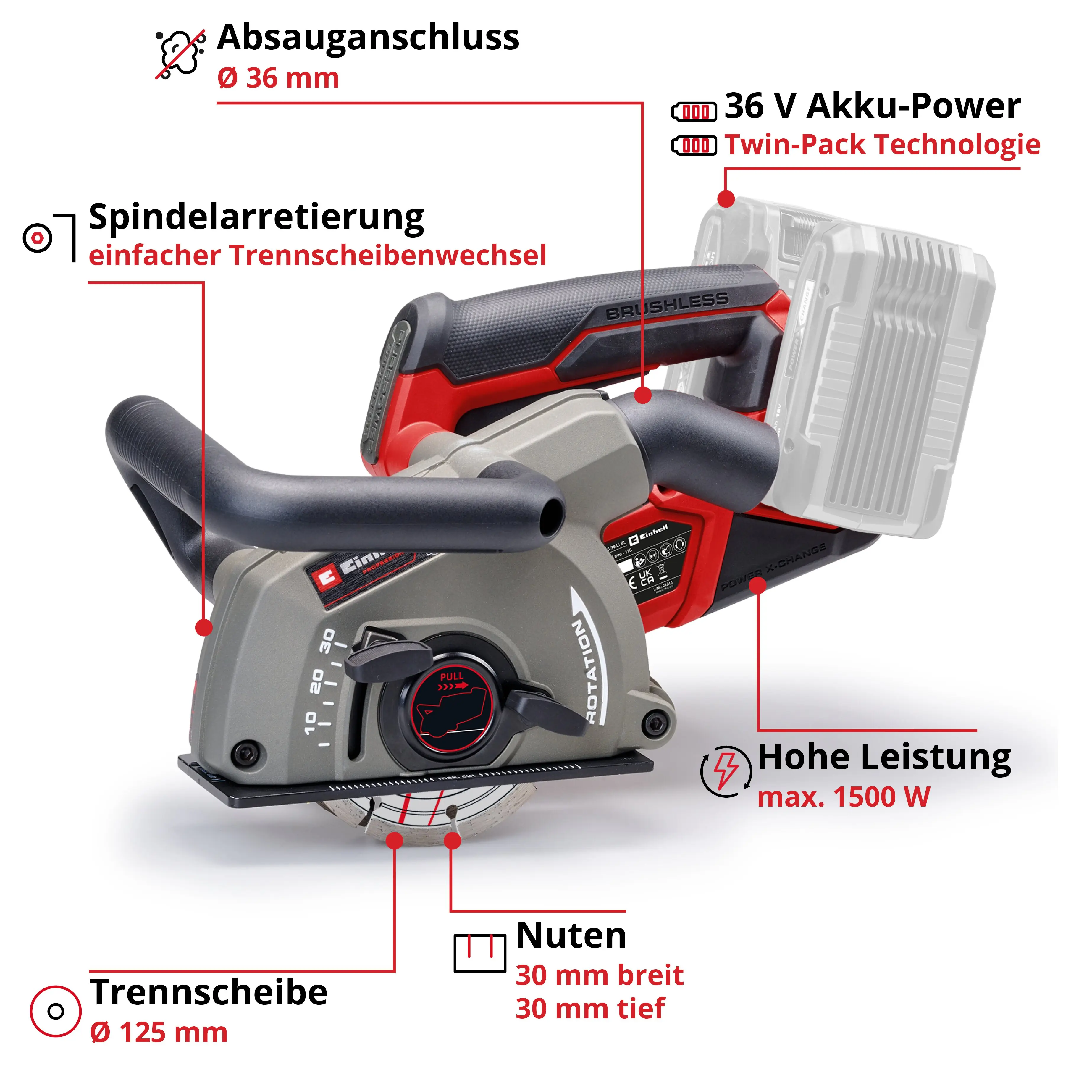Einhell Professional Akku-Mauernutfräse TP-MA 36/30 Li BL Solo