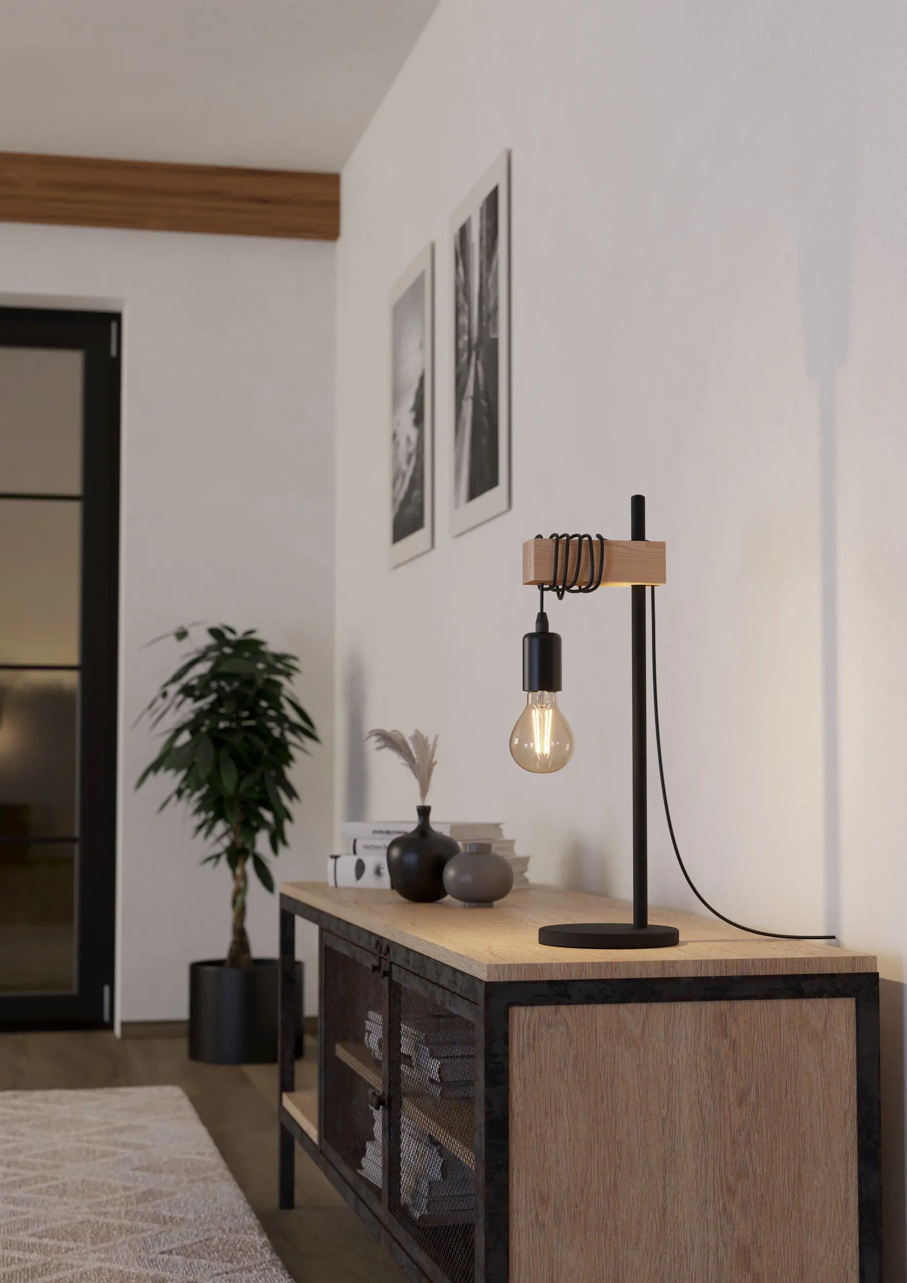 Eglo Tischlampe Townshend 50 x 17,5 cm schwarz/natur