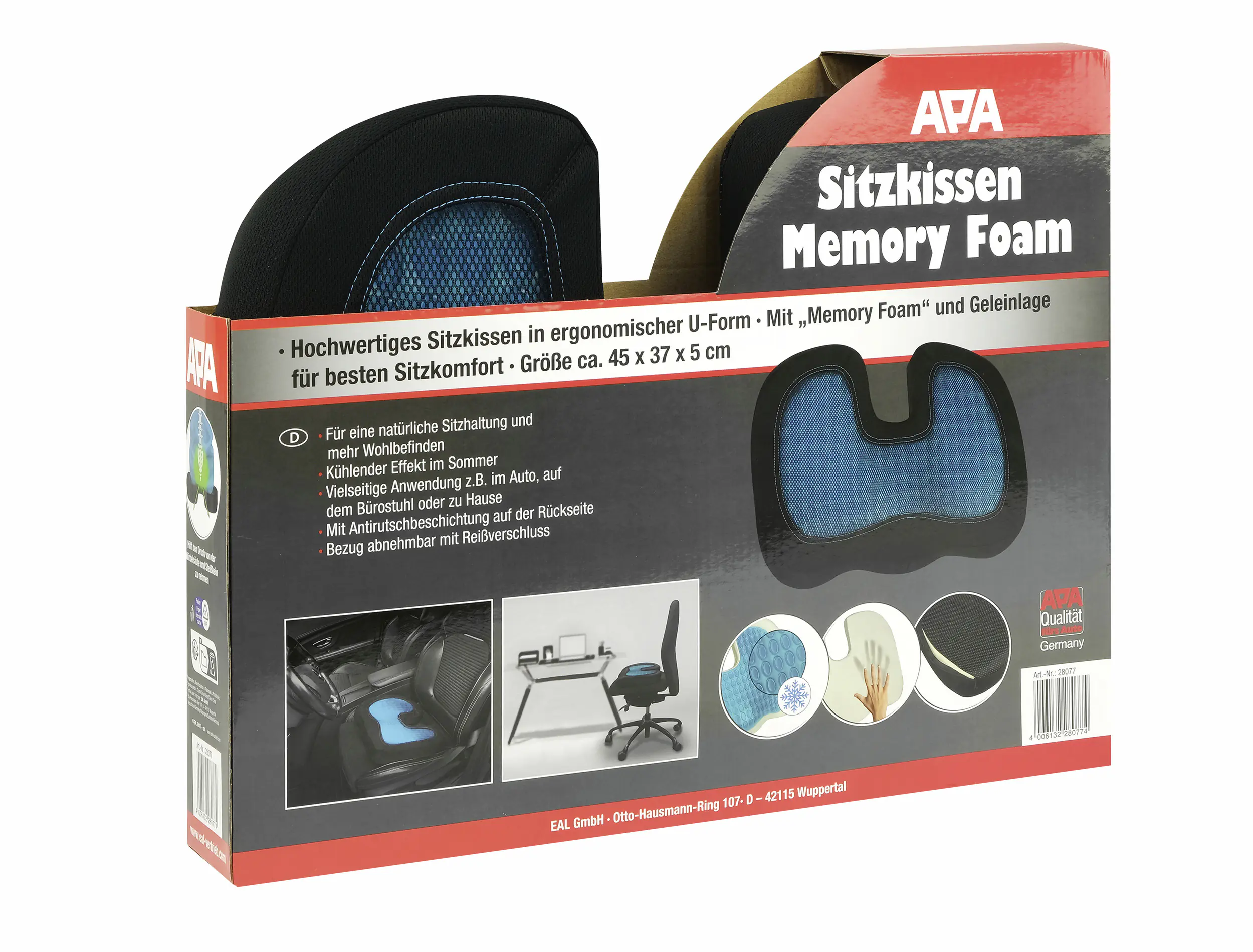 APA Sitzkissen mit Geleinlage schwarz/blau 45 x 37 cm