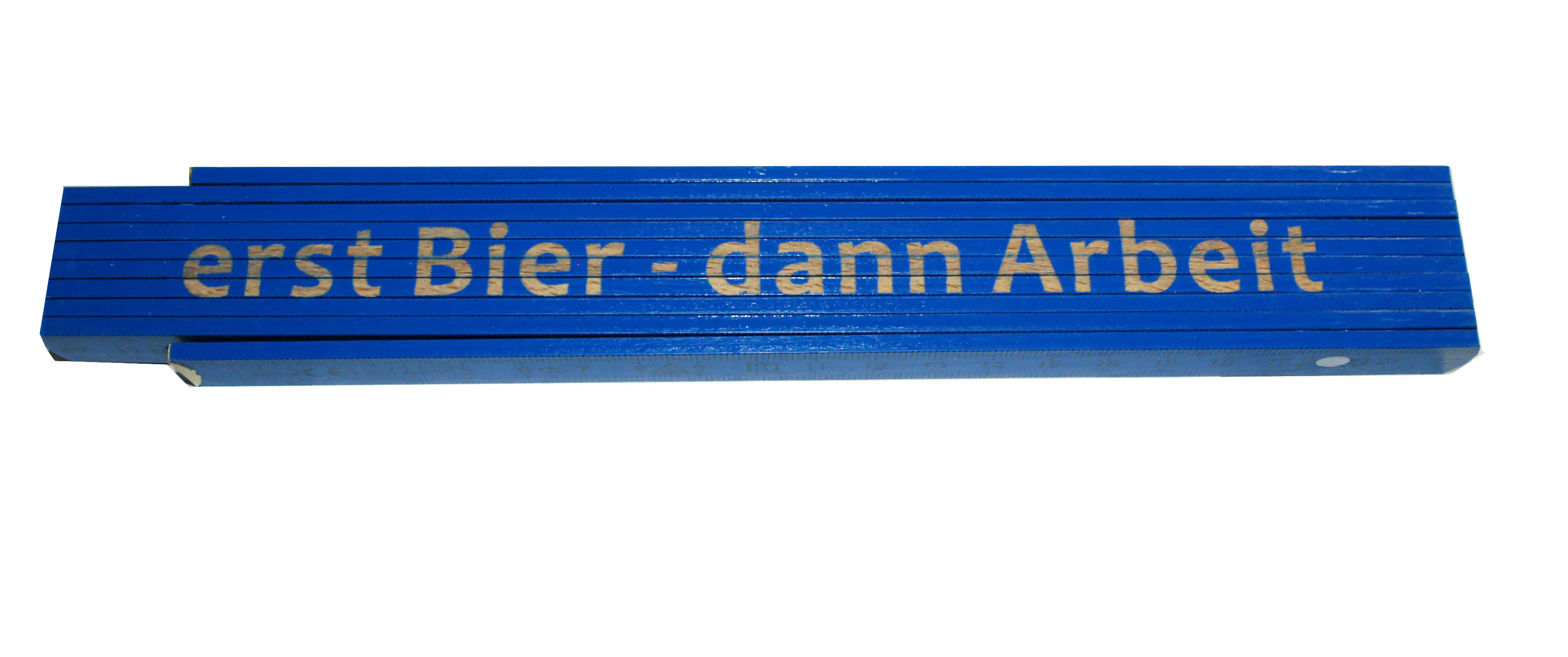 Zollstock erst Bier dann Arbeit 2 m blau