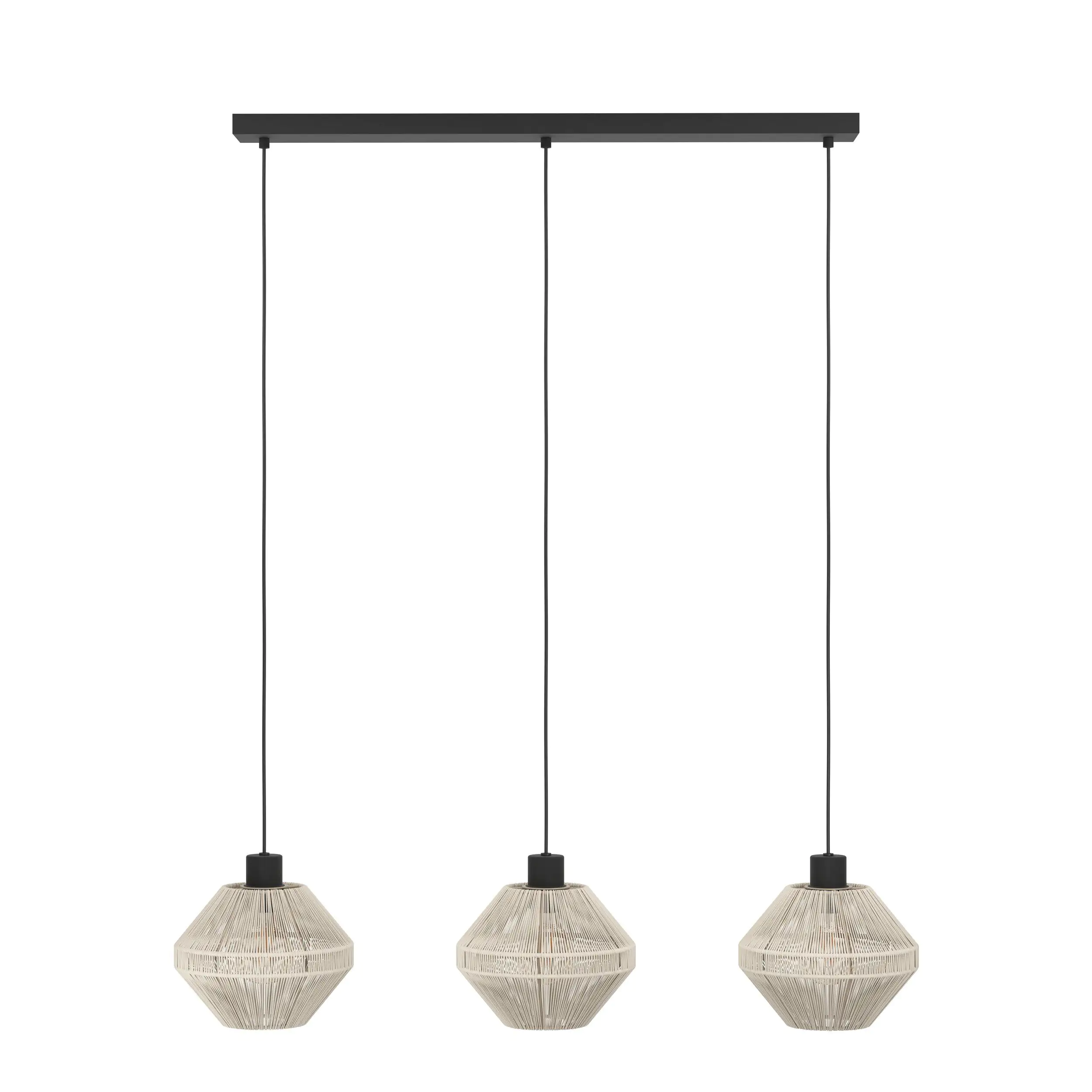 Eglo 3er Hängeleuchte Midsumer schwarz creme 92 x 22 x 110 cm E27