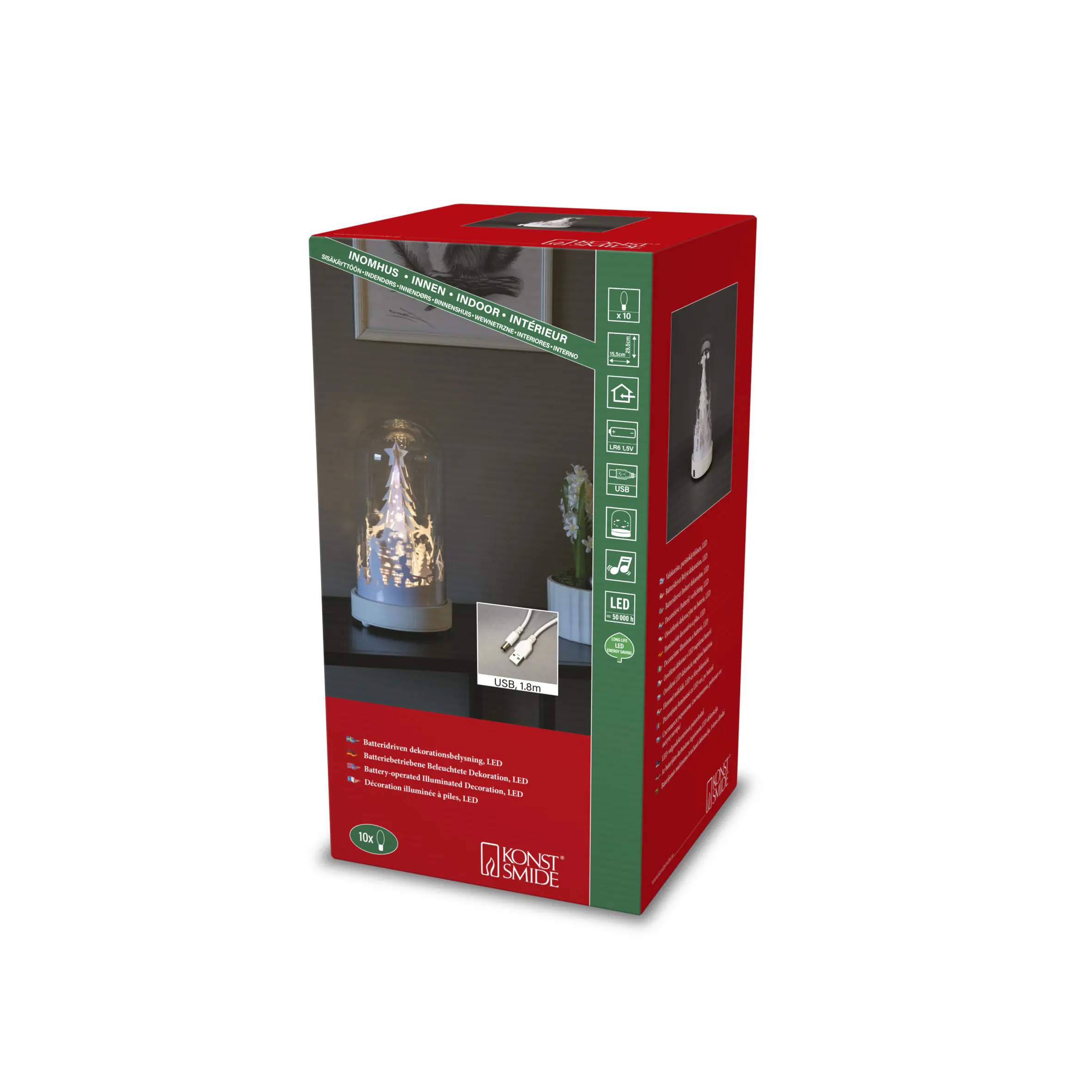 Konstsmide LED Glaslaterne Weihnachtsmann rotierend 10 Dioden warmweiß