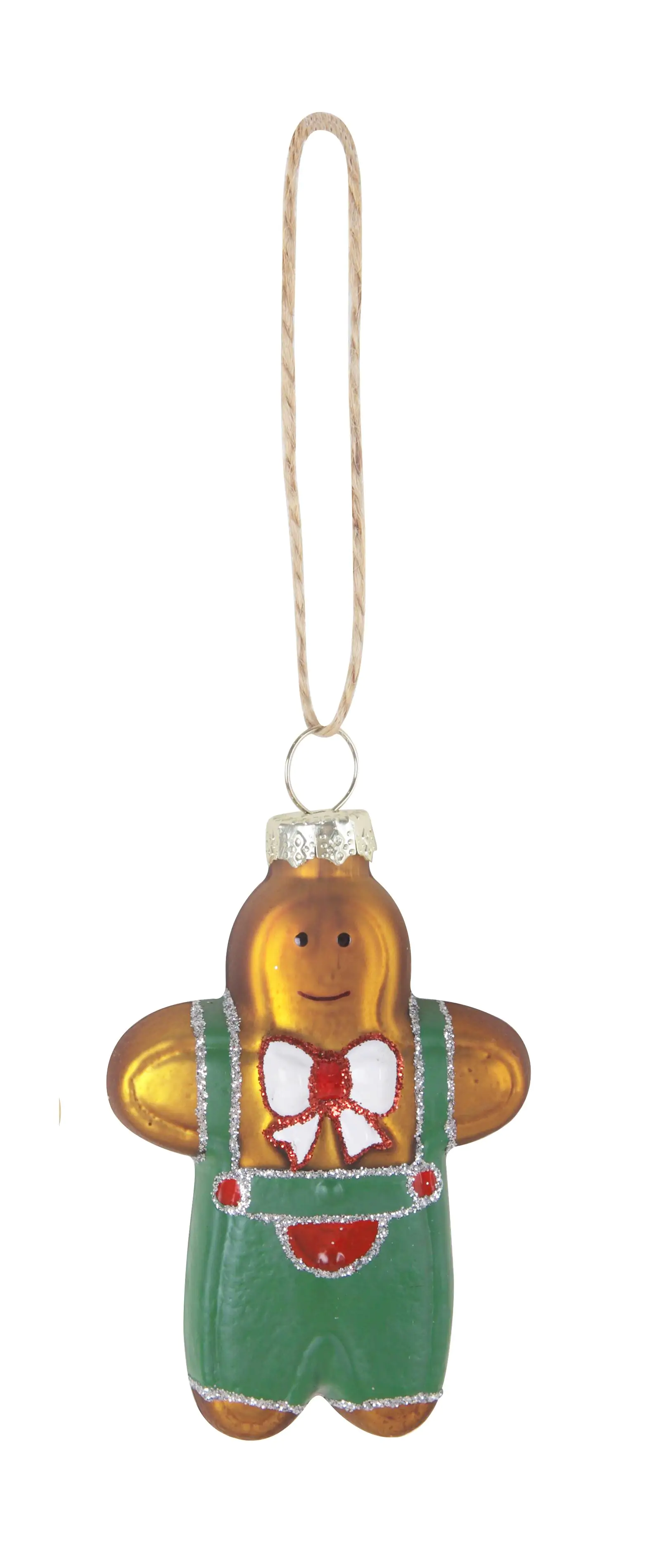 TrendLine Weihnachtskugel aus Glas Lebkuchenmann 9 x 5 cm braun-grün
