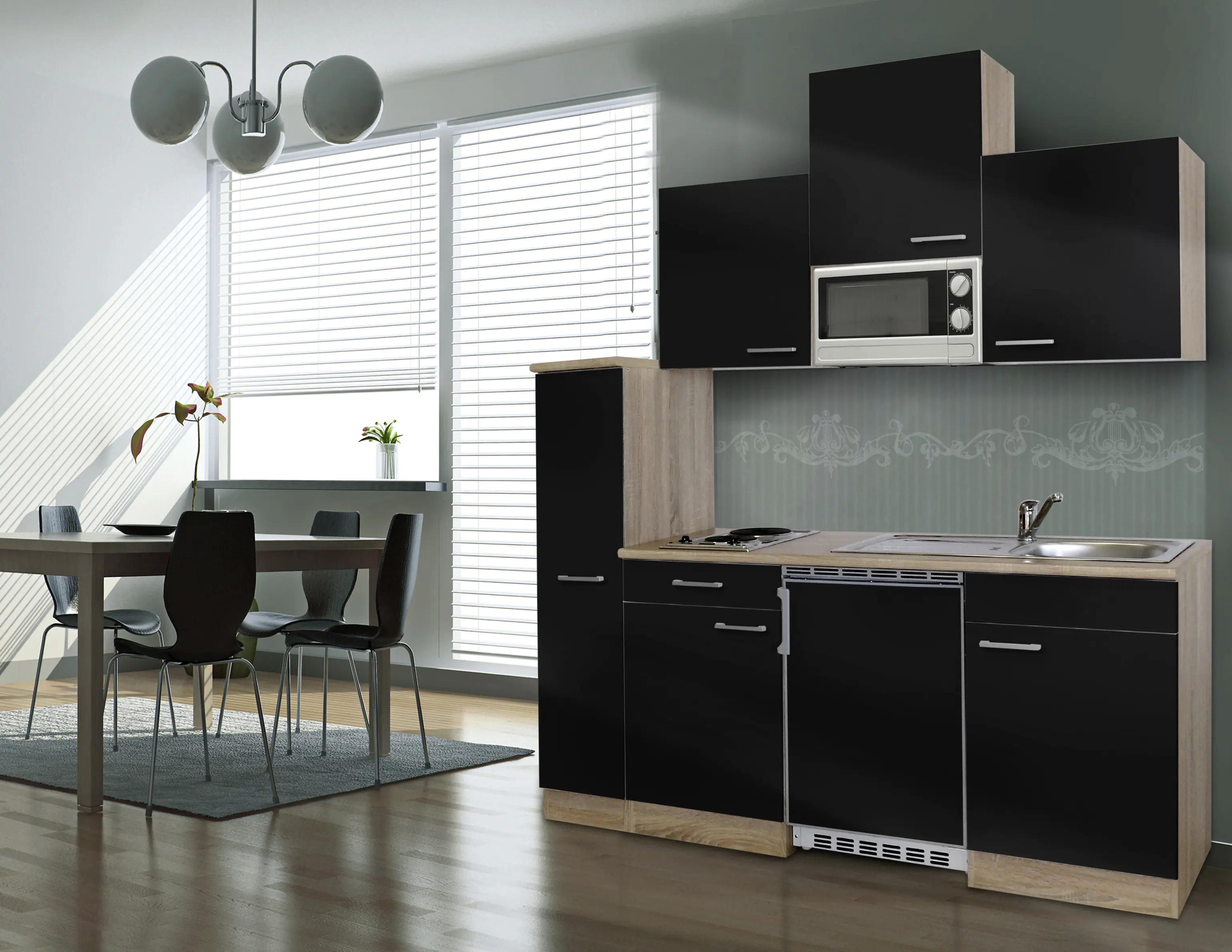 Respekta Economy Küchenblock 180 cm schwarz, Eiche Sonoma, KB180ESSMI