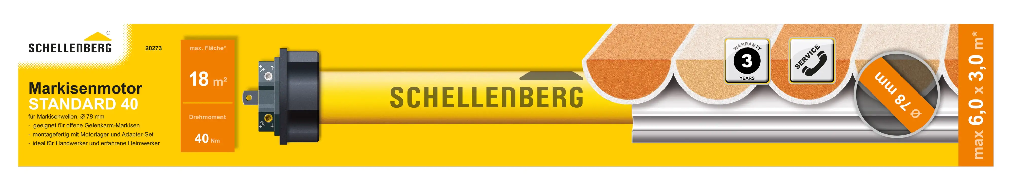 Schellenberg Markisenmotor für 78 mm Rundwelle mit Nut, bis 18 qm